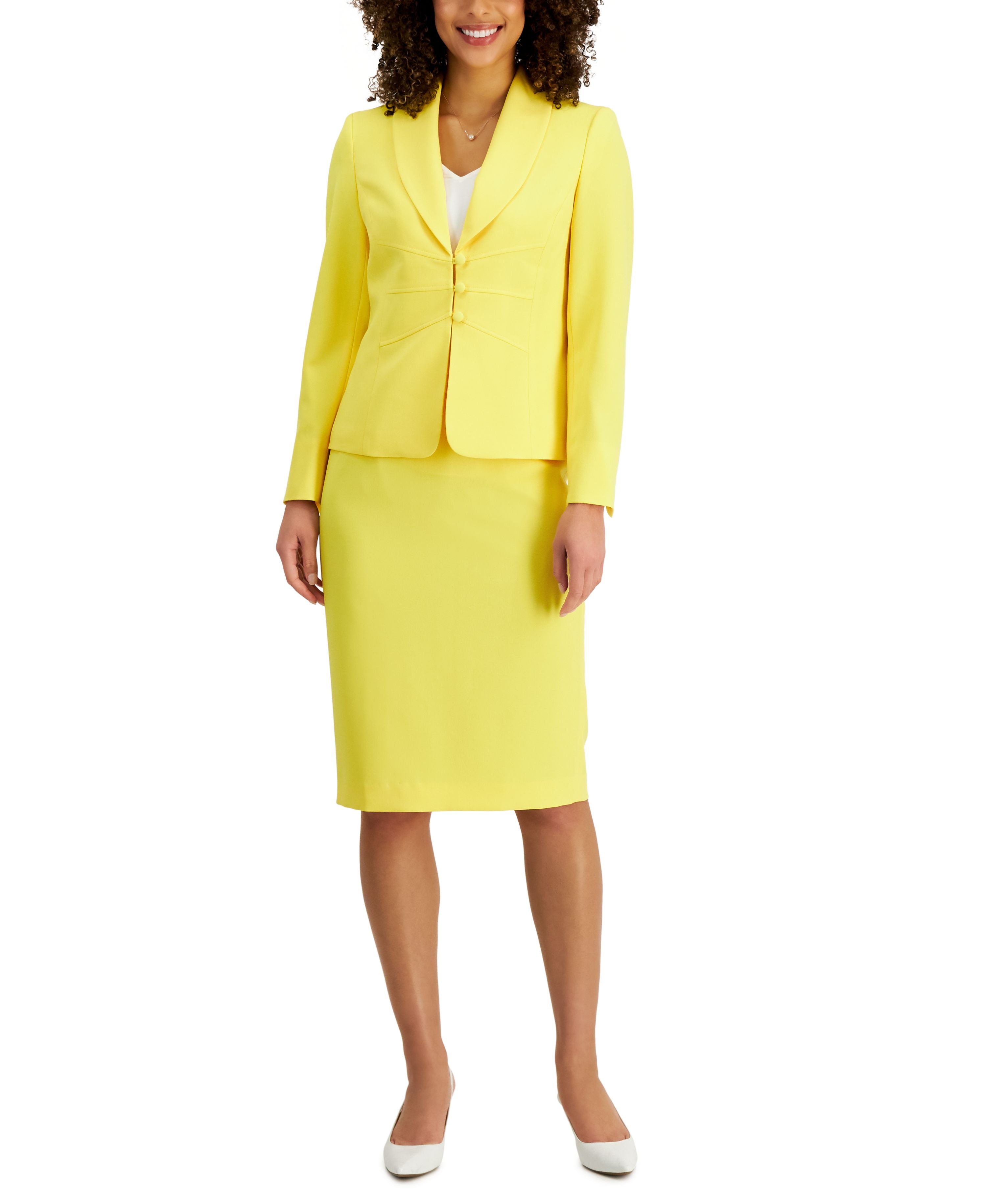 Shawl-Collar Seamed Skirt Suit, Regular & Petite Sizes