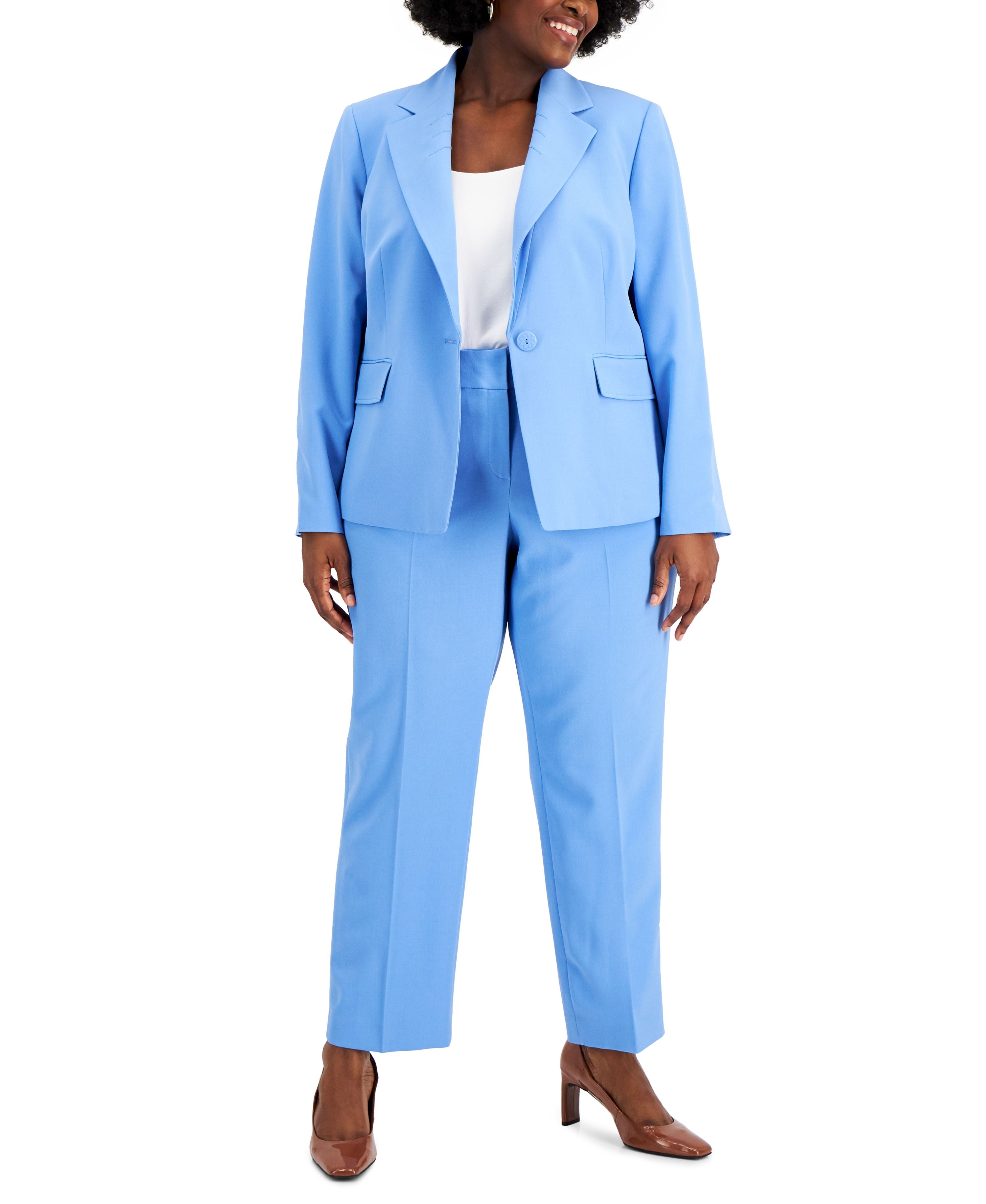 Plus Size One-Button Slim-Leg Pantsuit