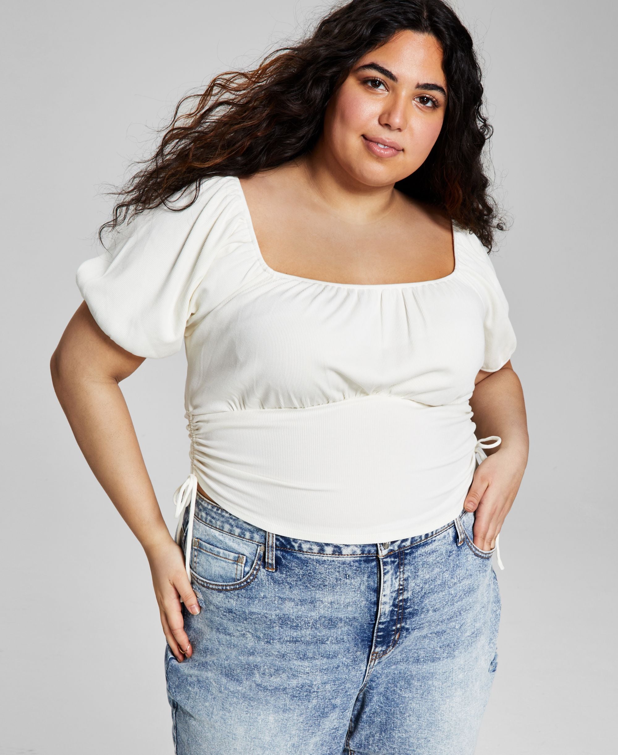 Now This Trendy Plus Size Puff Sleeve Ruched Top