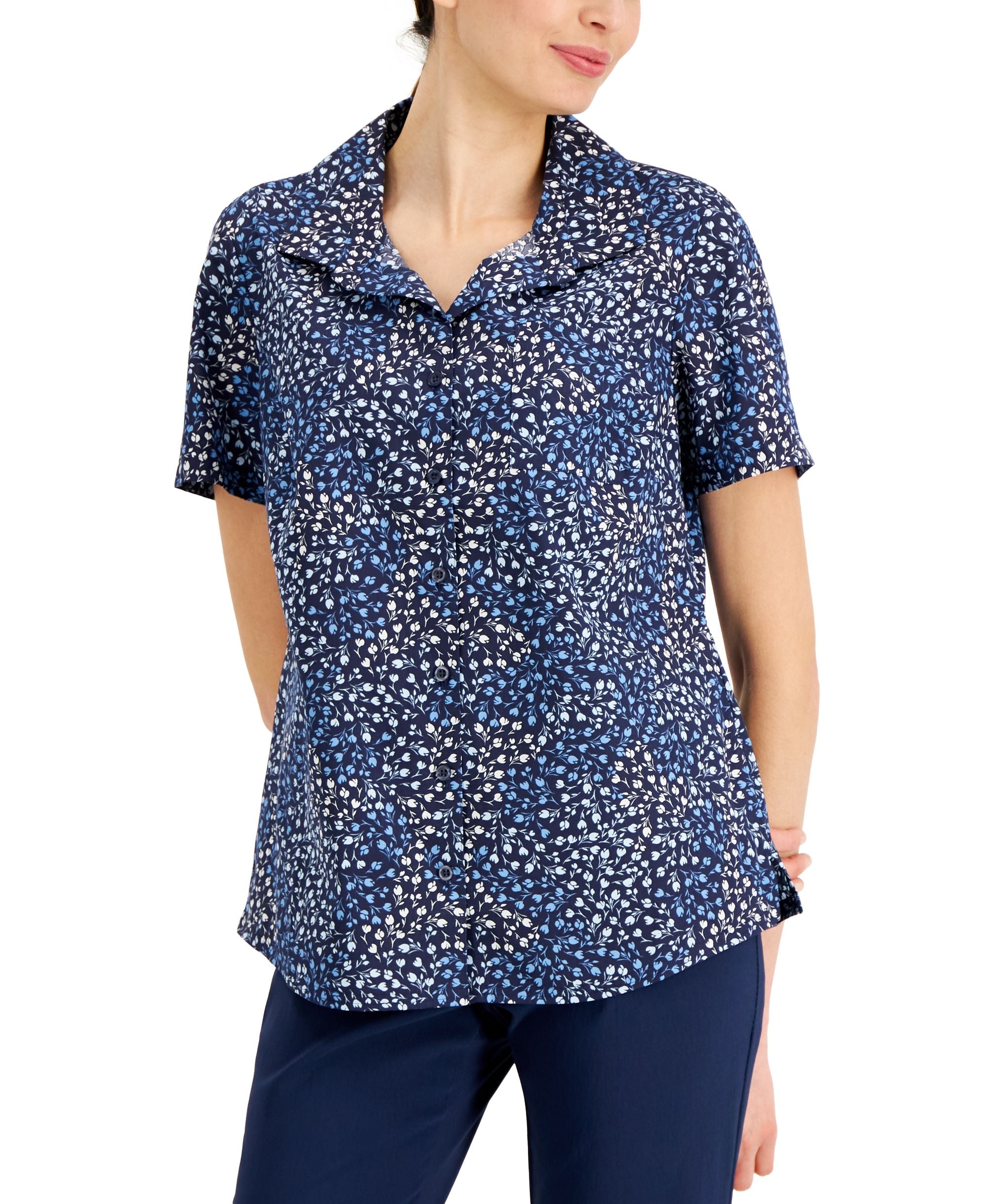 Karen Scott Ditsy Floral Woven Shirt