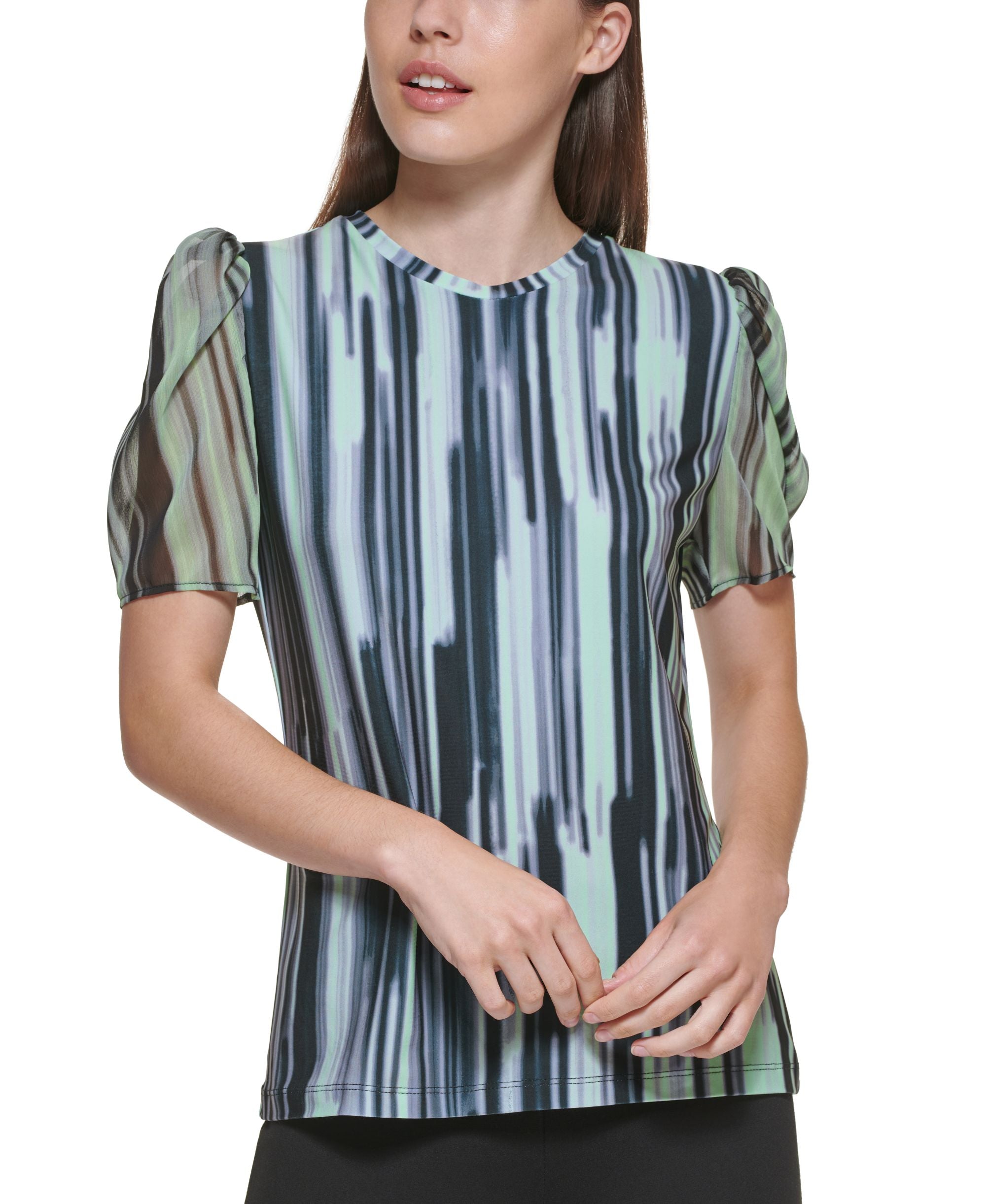 DKNY Mixed Media Puff Sleeve Top