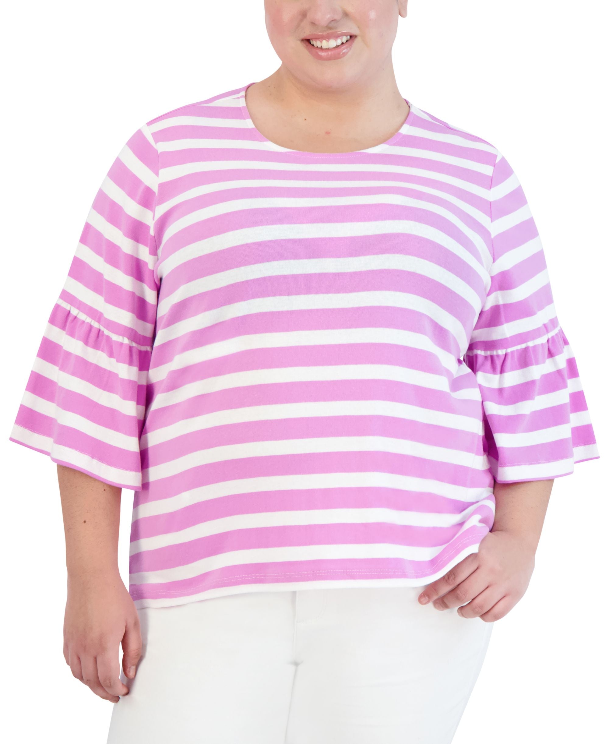 Jones New York Plus Size Cotton Bell Sleeve Top