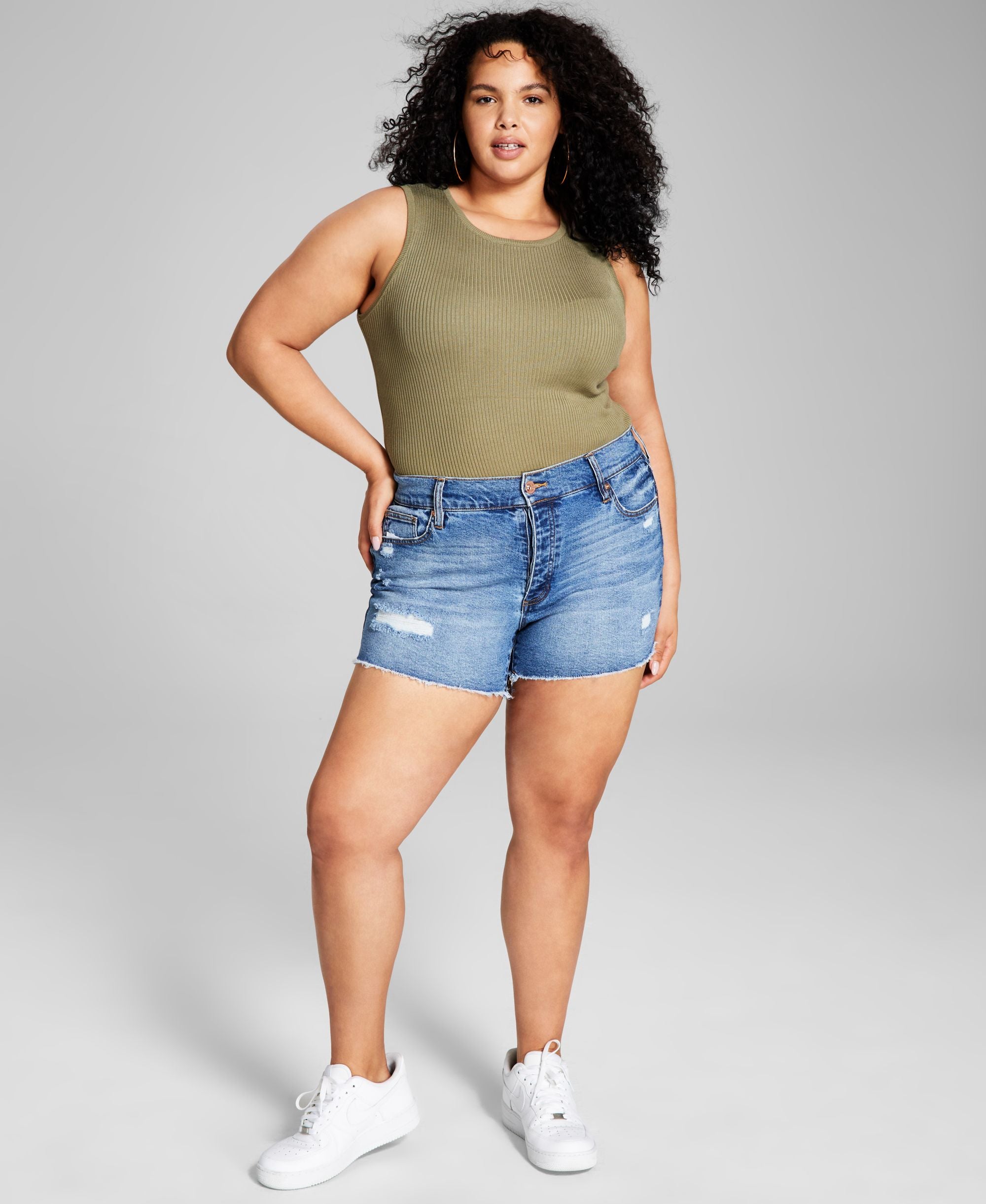 Now This Trendy Plus Size Distressed High Rise Denim Shorts
