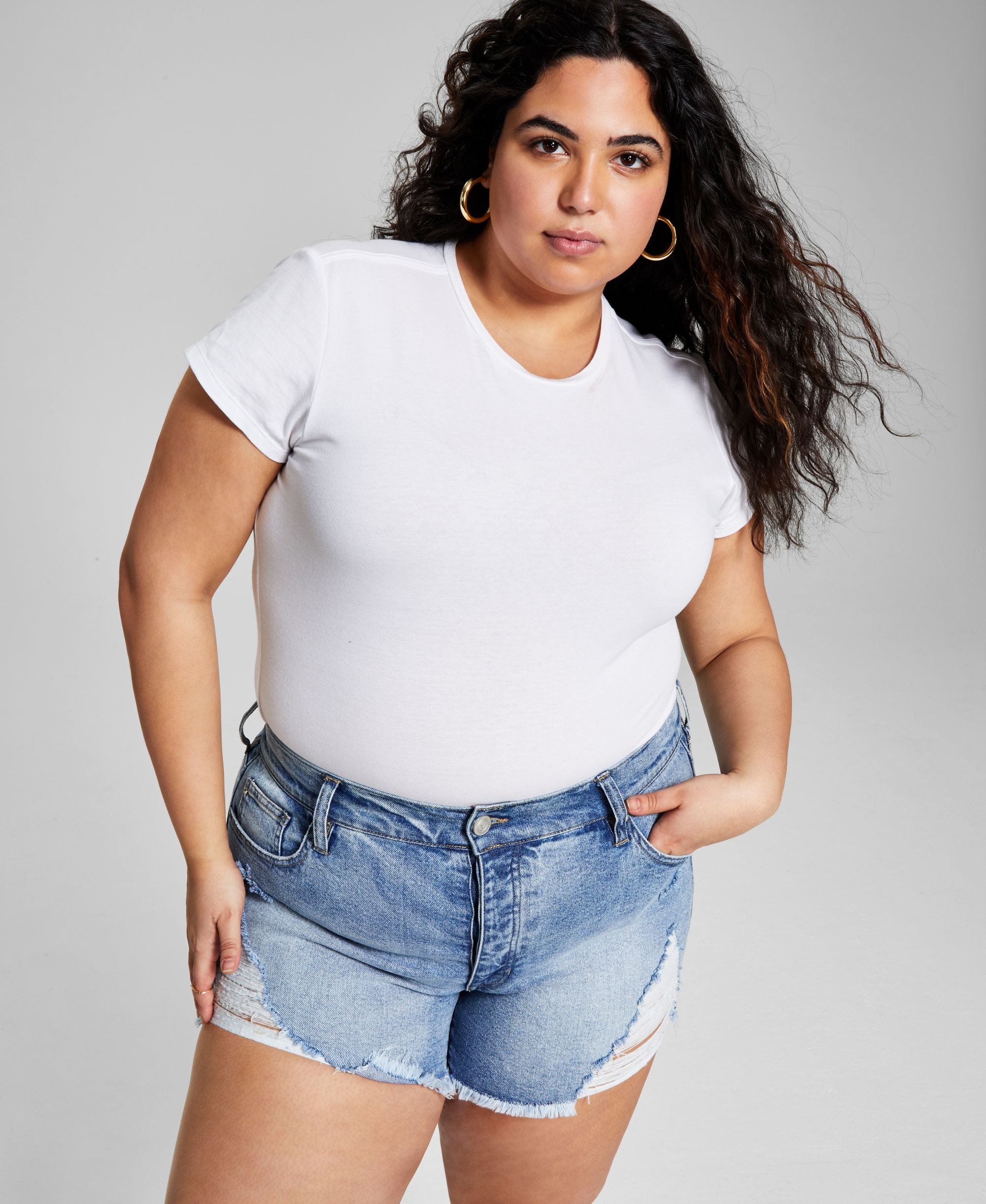 Now This Trendy Plus Size Distressed High Rise Denim Shorts
