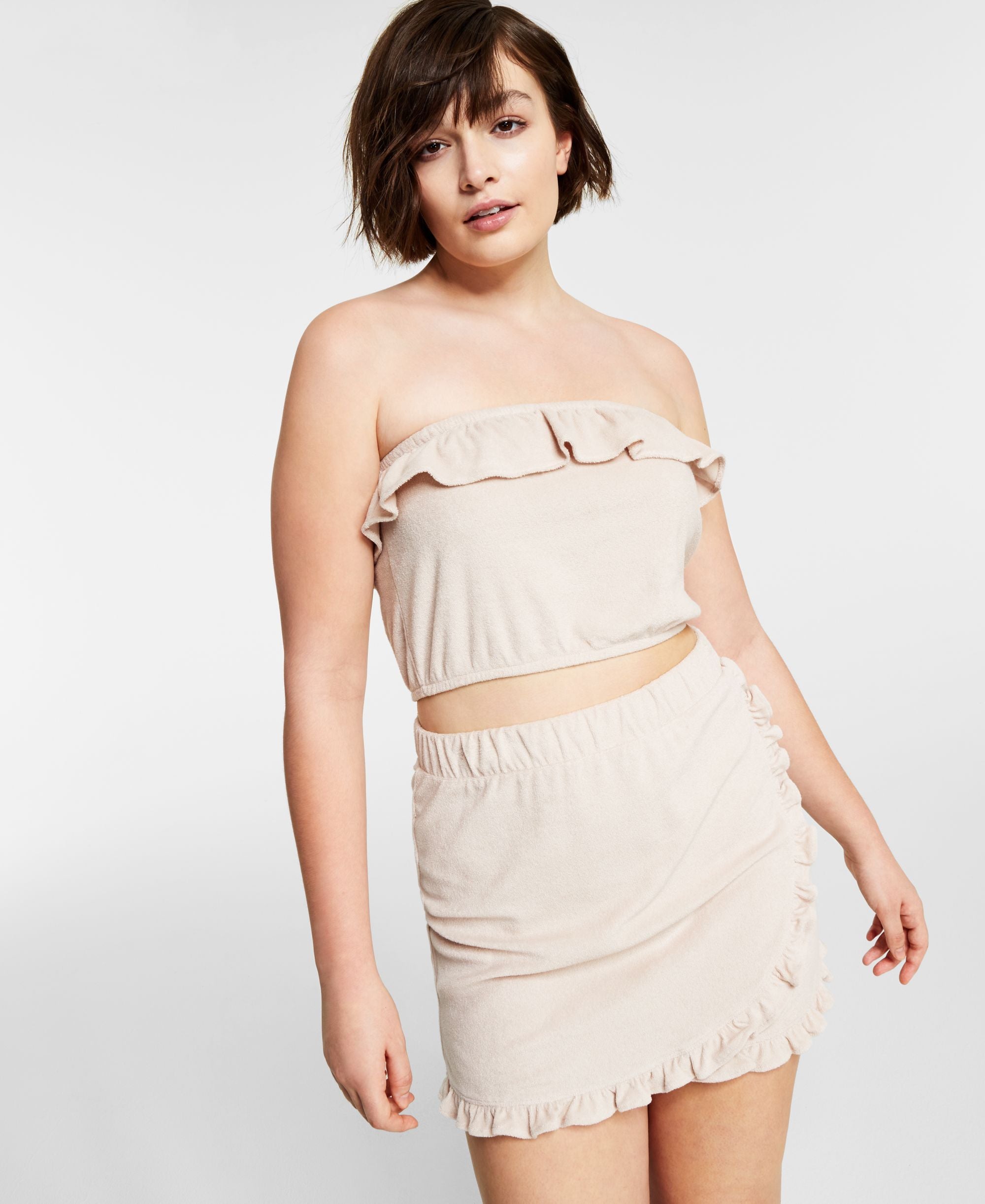 Bar III Womens Terry Ruffled Tube Top