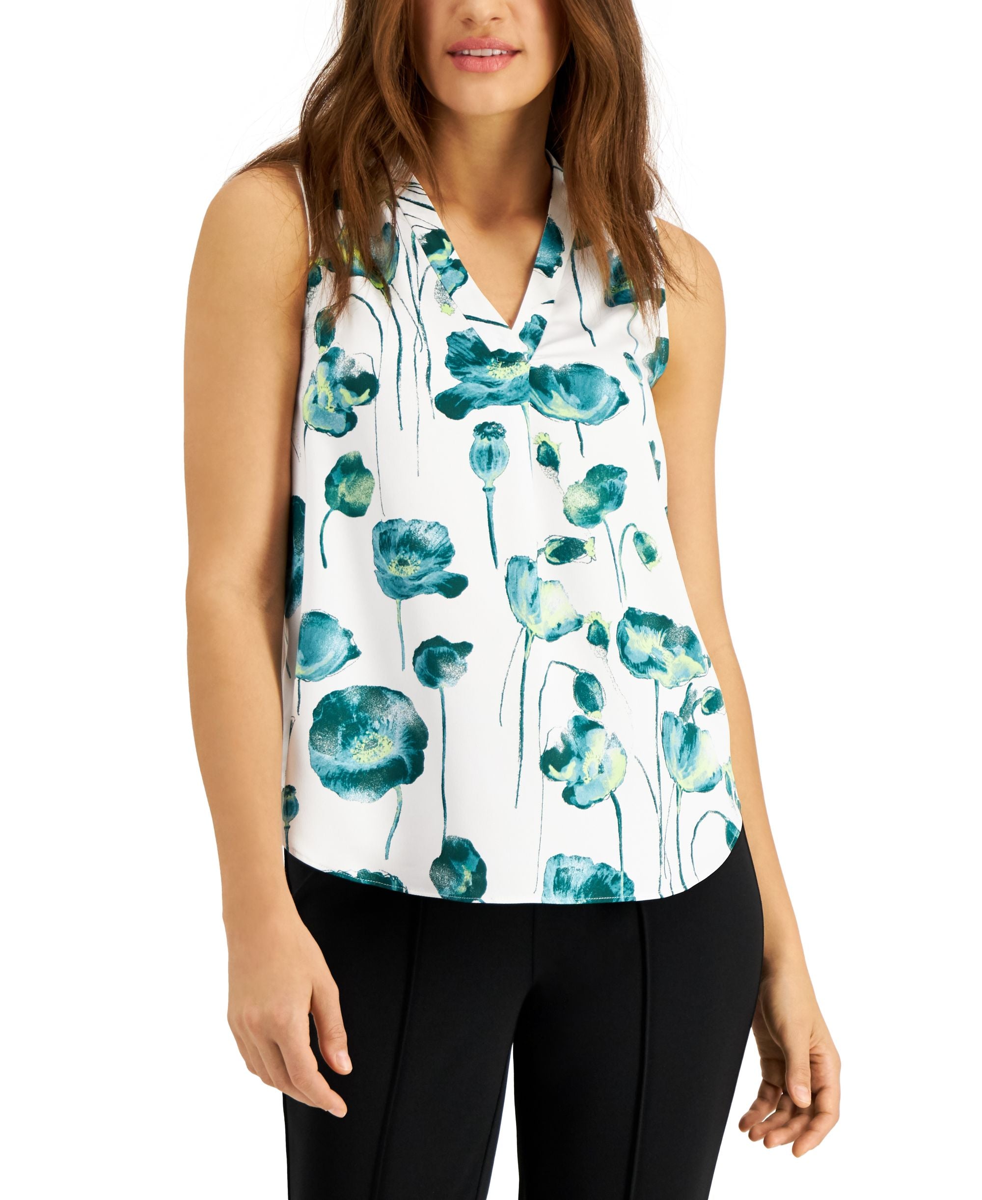 Alfani Petite Printed Washed Satin Top
