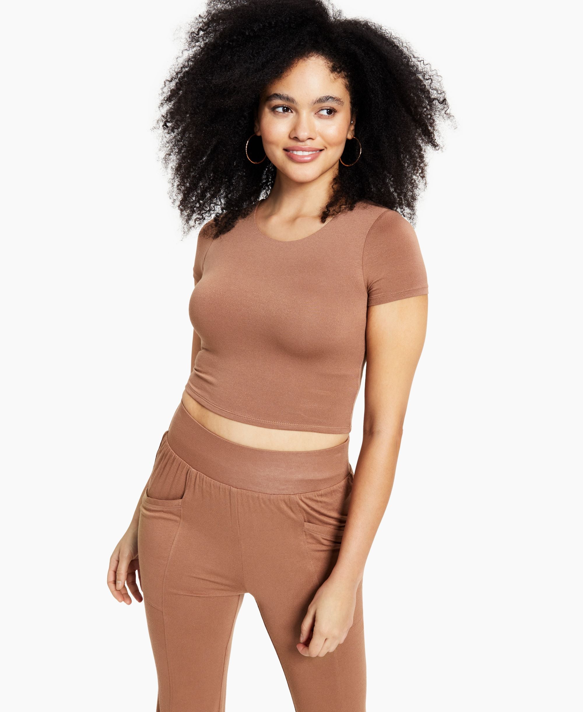 Bar III Crepe Cropped T-Shirt