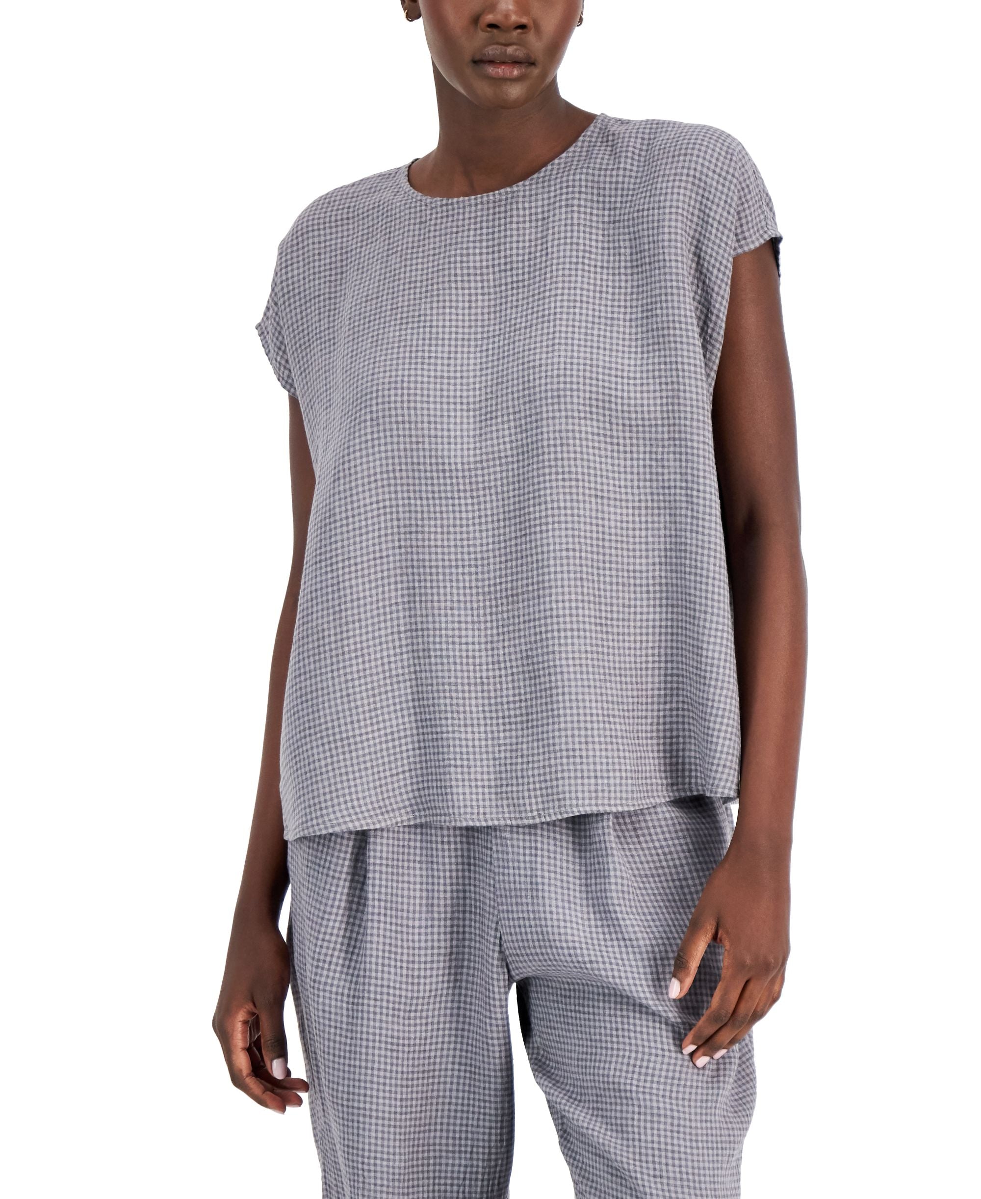 Eileen Fisher Organic Linen Checked Top