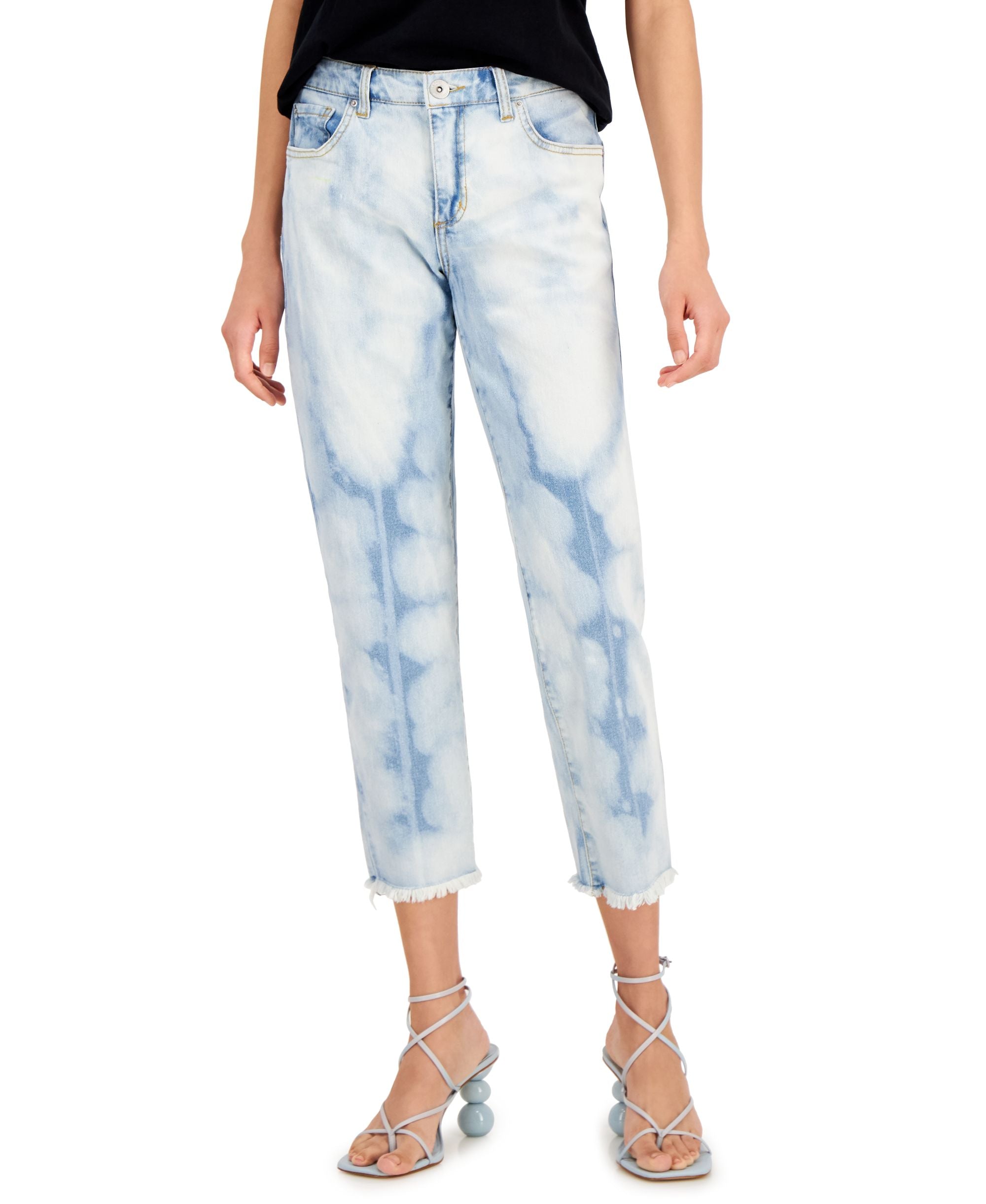 INC International Concepts Bleached Mid Rise Straight Leg Jeans