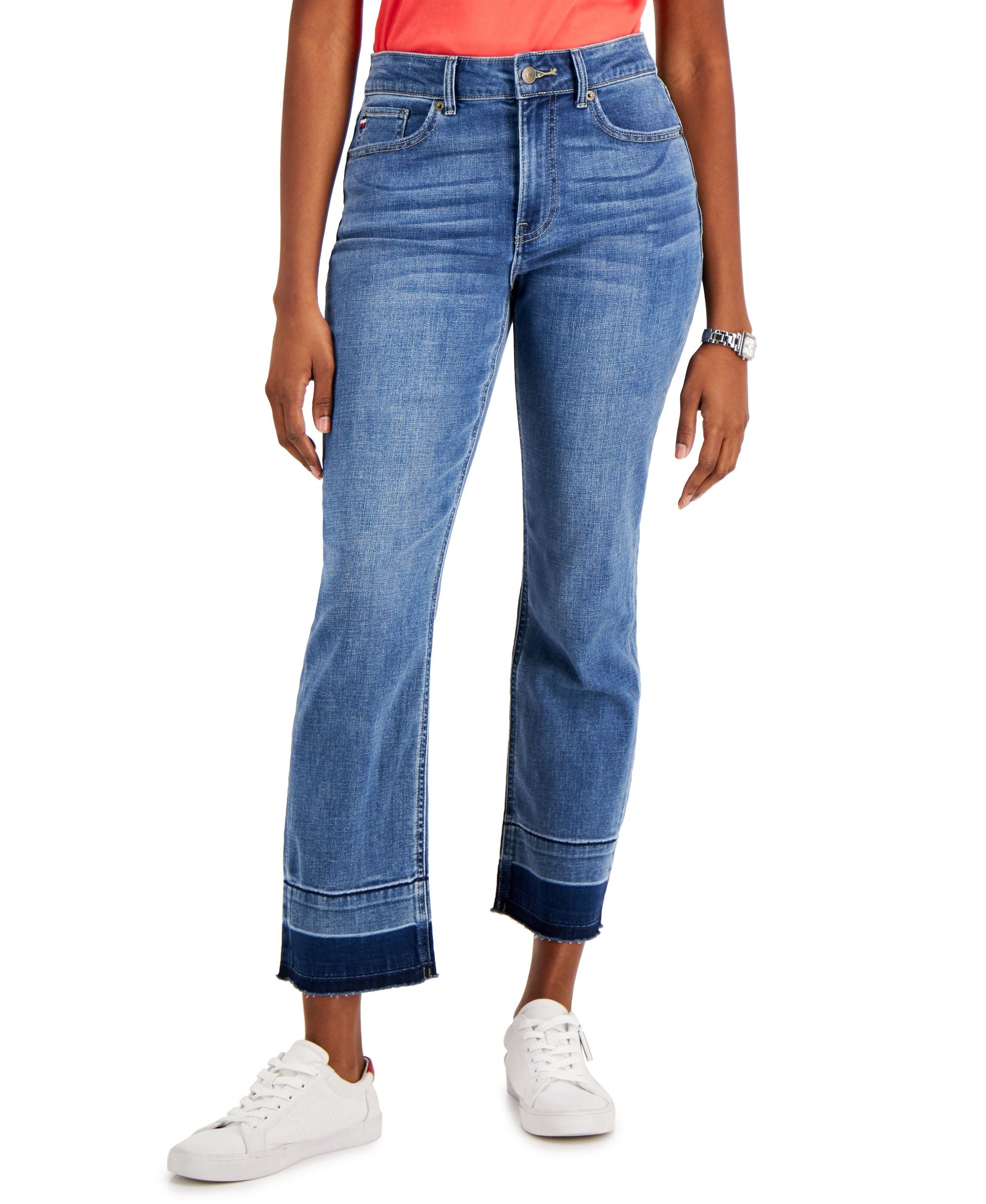Tommy Hilfiger Tribeca Th Flex Contrast Hem Straight Leg Ankle Length Jeans