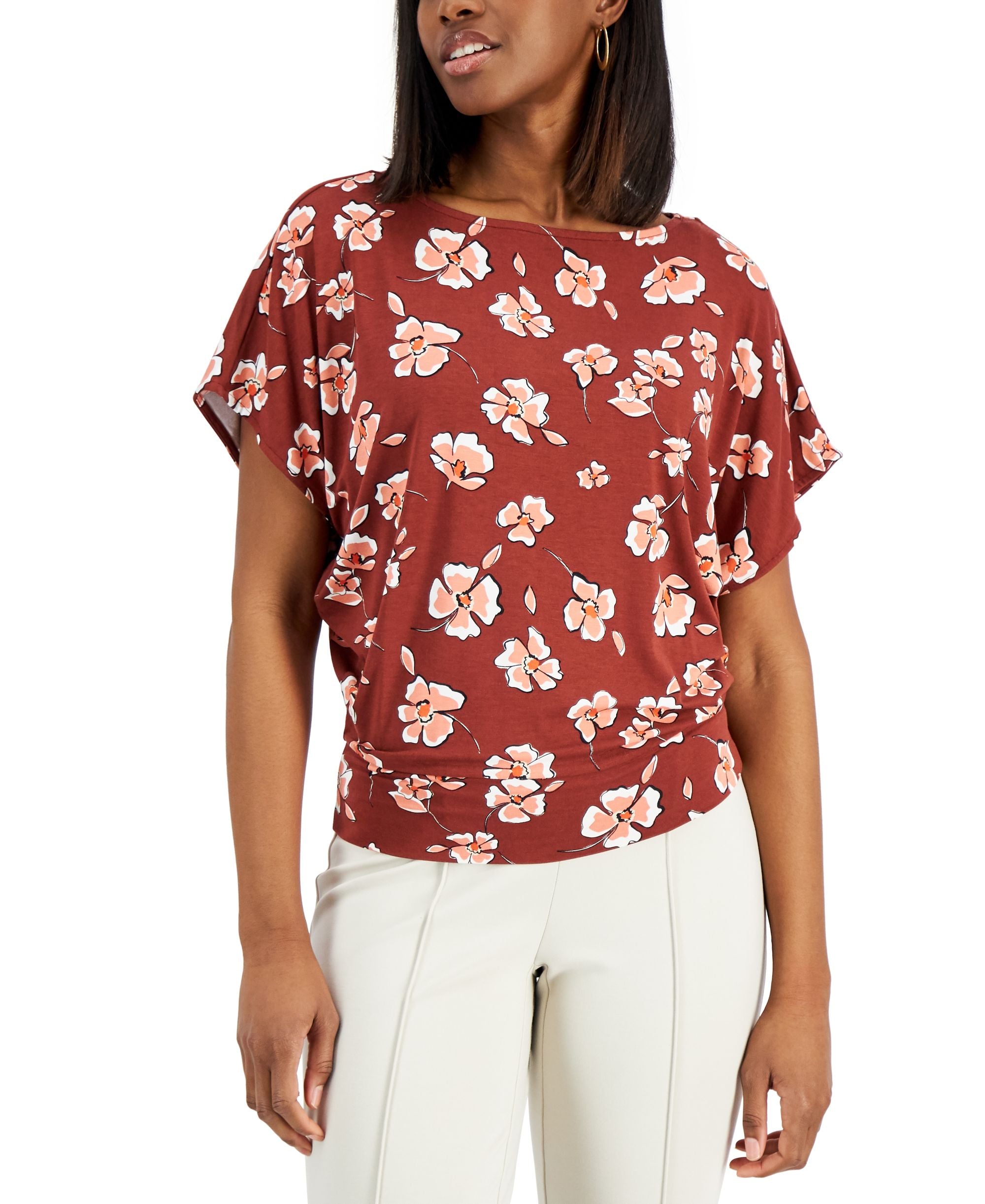 Alfani Printed Banded Hem Boat Neck Top