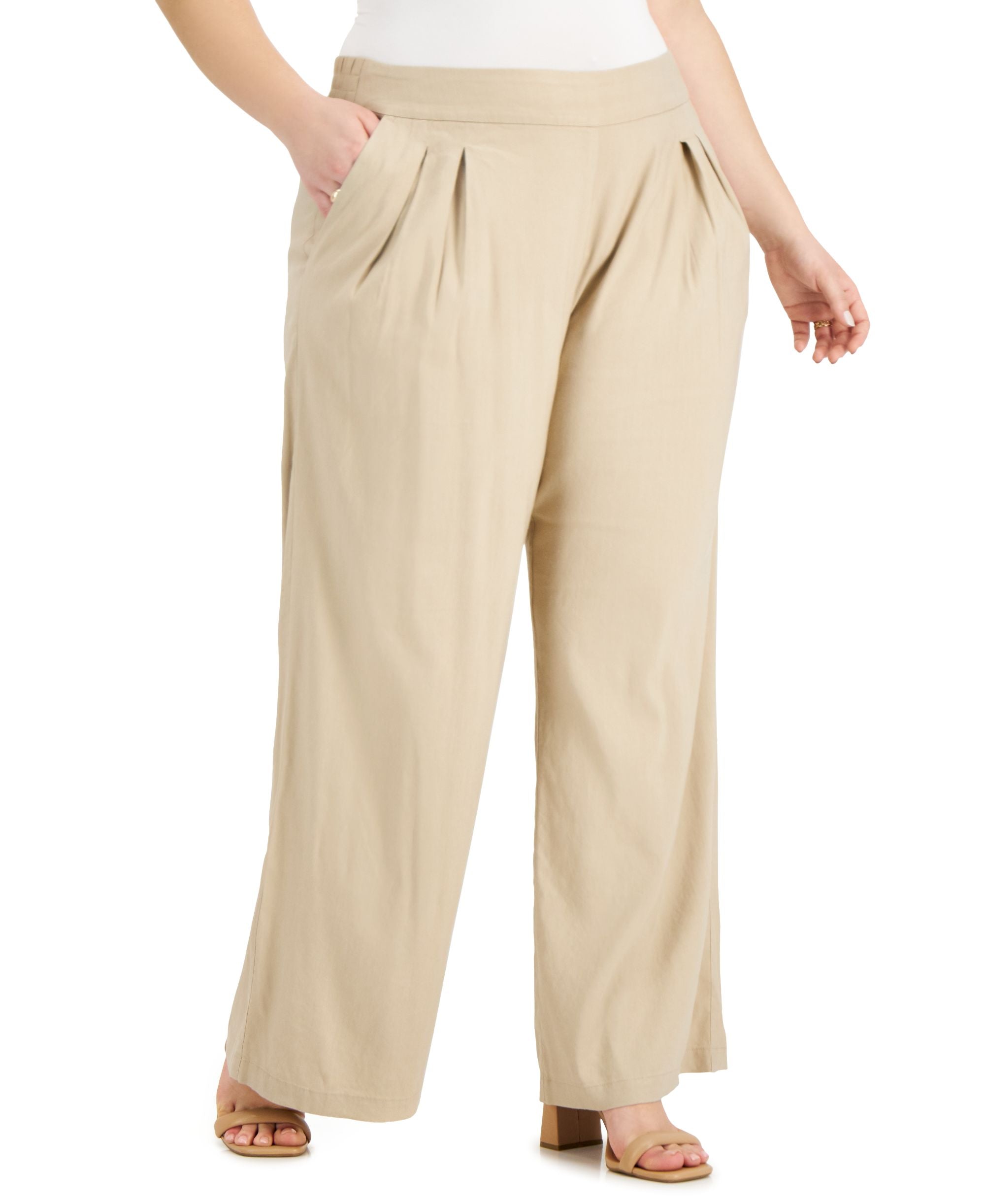 INC International Concepts Plus Size Solid Pleat Front Pull On Pants