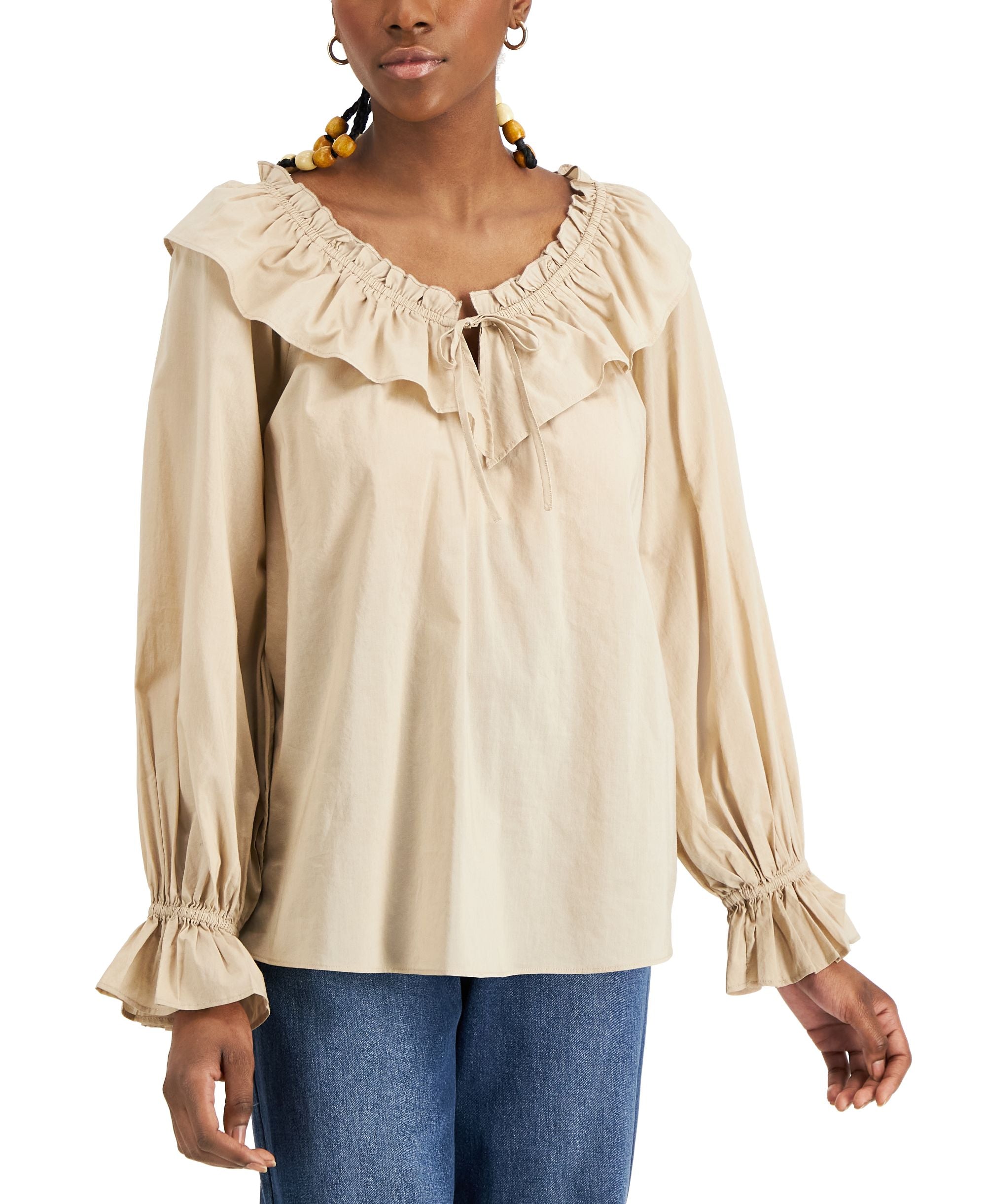 INC International Concepts Womens Cotton Ruffled Blouse