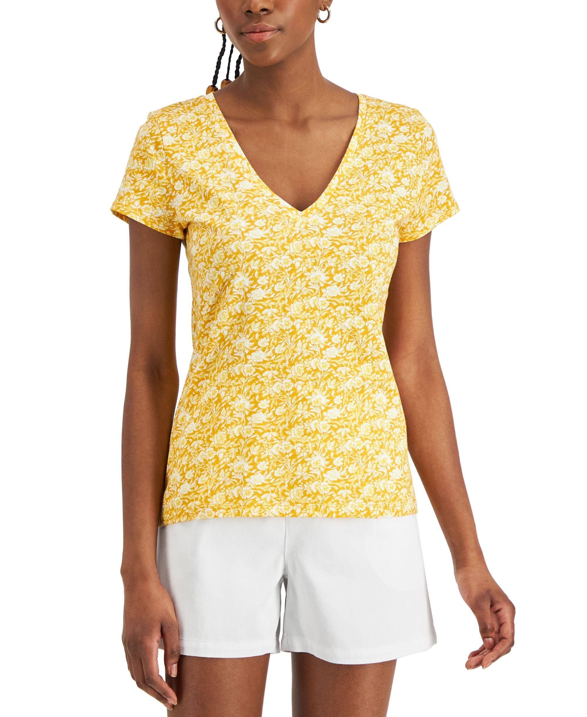 INC International Concepts Womens Floral Print Sexy V Neck Knit T-Shirt