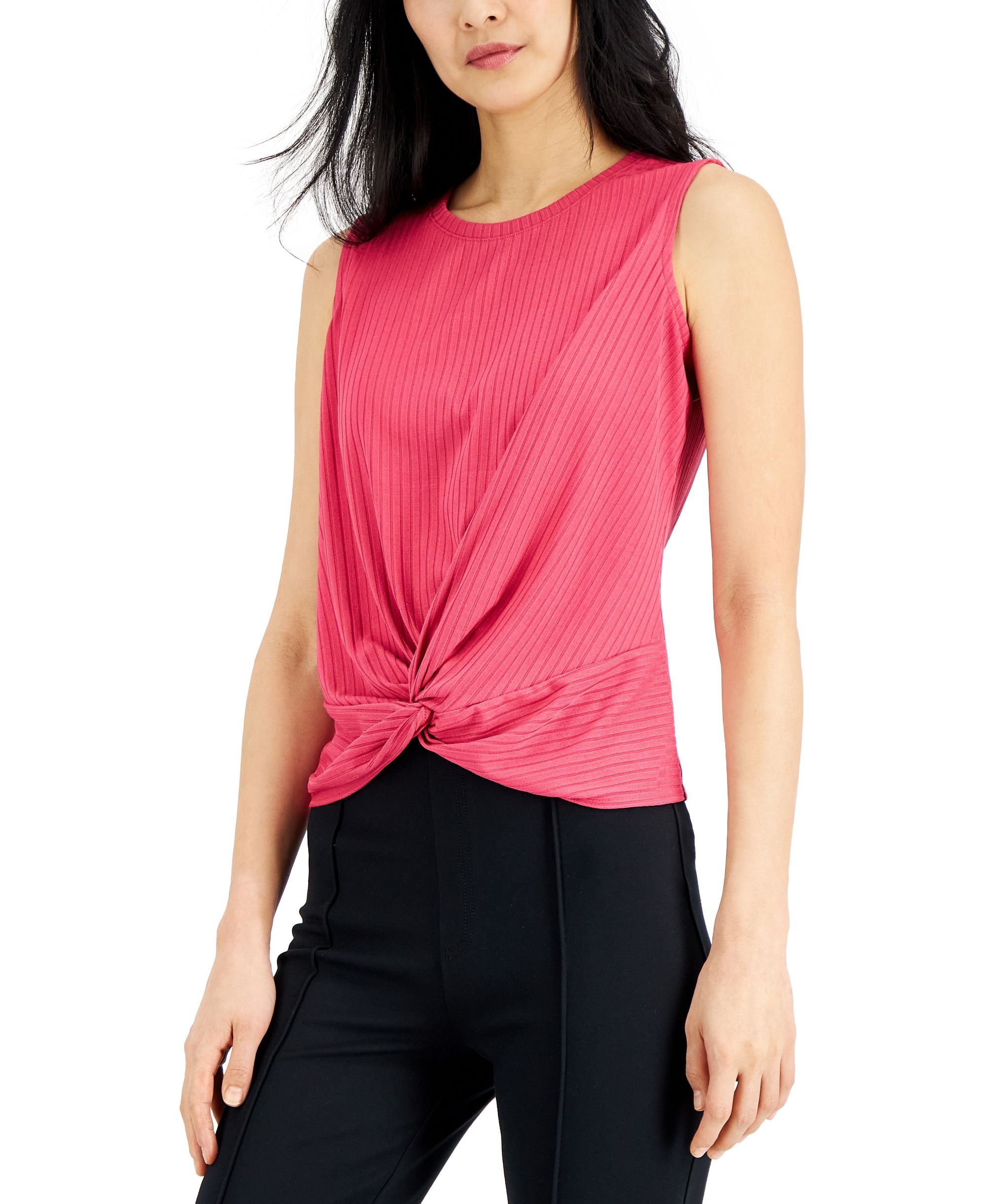 Alfani Womens Ribbed Twist Front Sleeveless Top