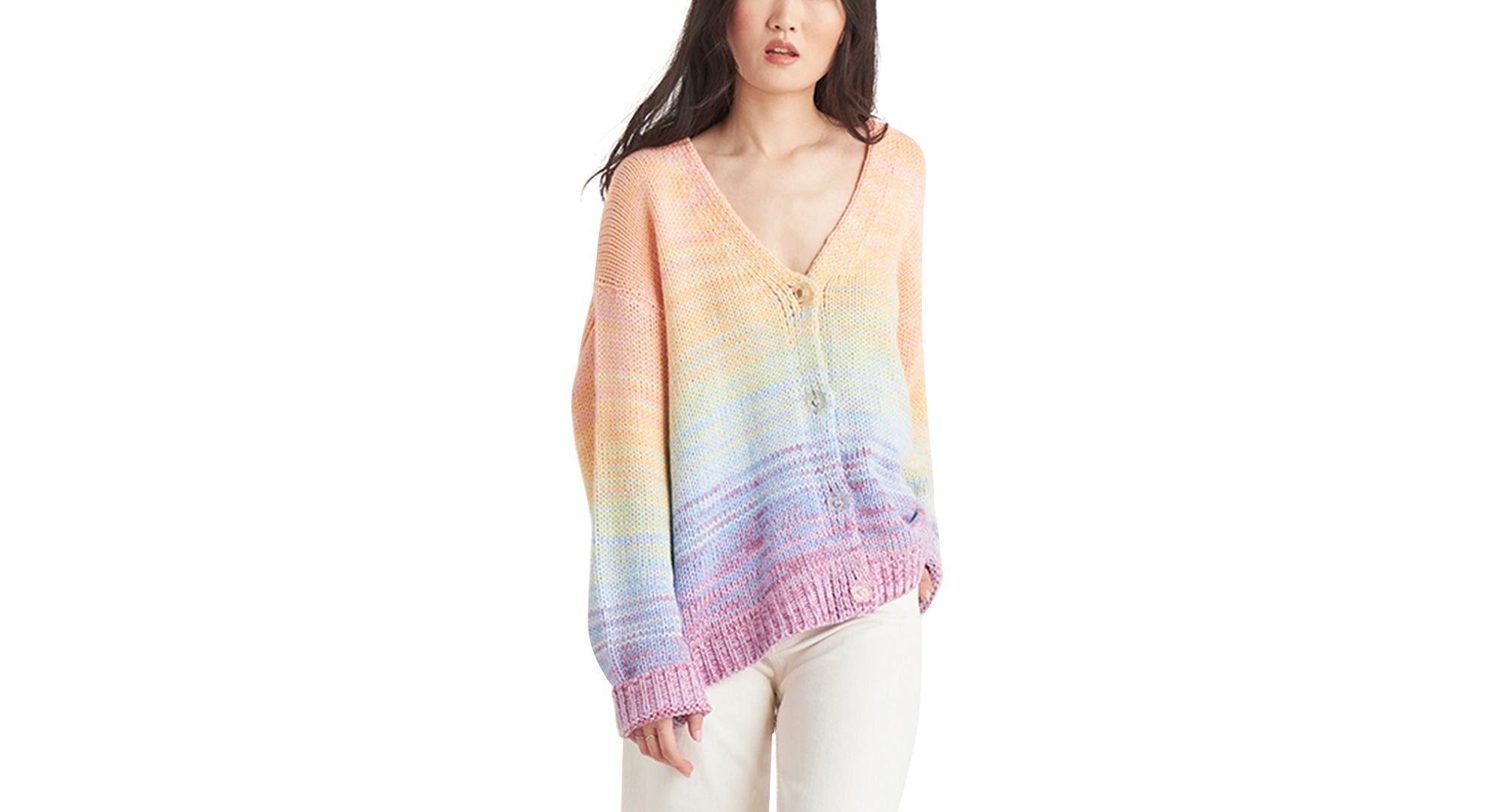 Black Tape Rainbow Print Button Front Cardigan Sweater