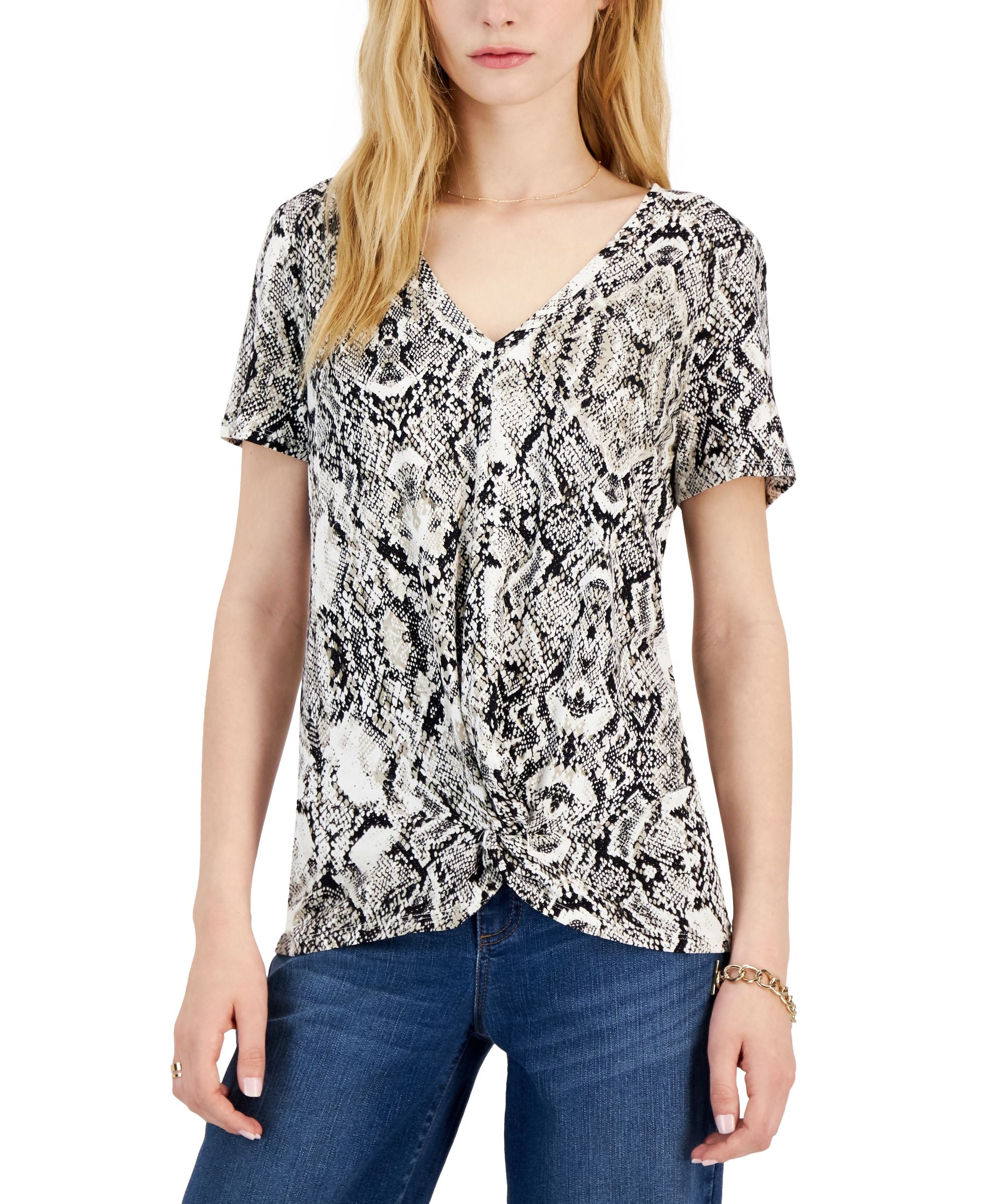 INC International Concepts Womens Snakeskin Print Top