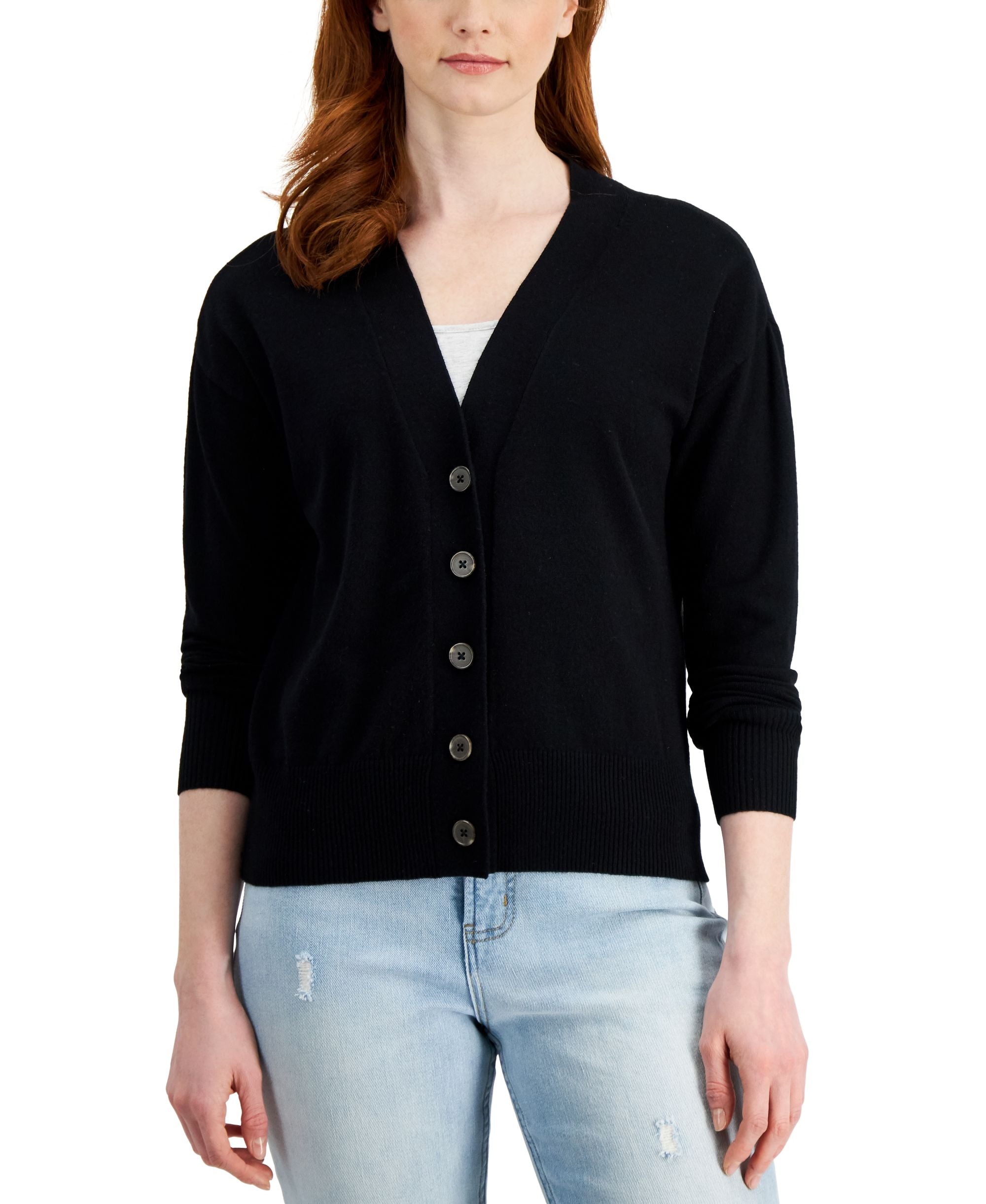 Style & Co Womens Cropped Button Cardigan