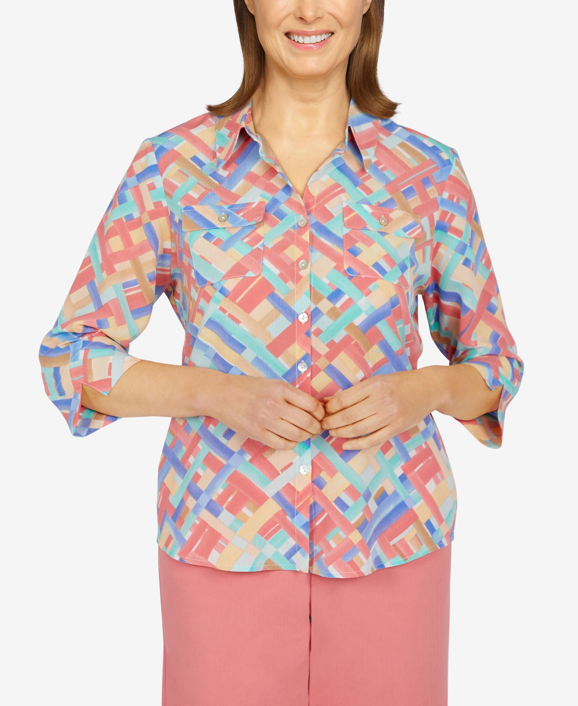 Missy Womens Boho Vibes Plaid Top