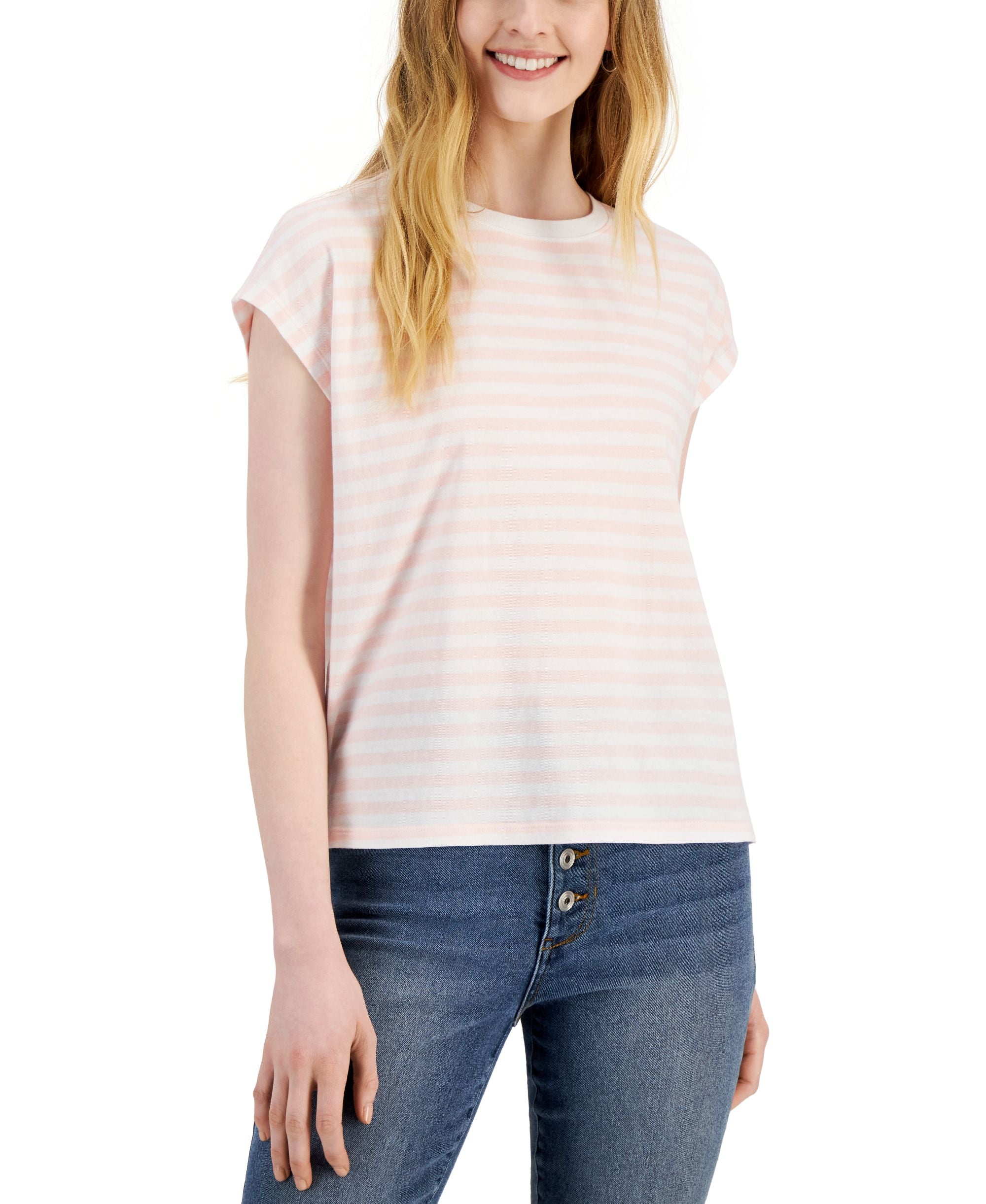 Style & Co Womens Cotton Striped Muscle T-Shirt