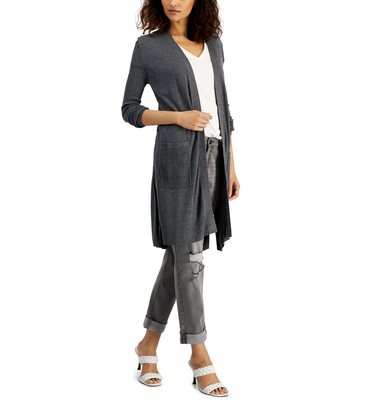 International Concepts Womens Ribbed Duster Cardigan
