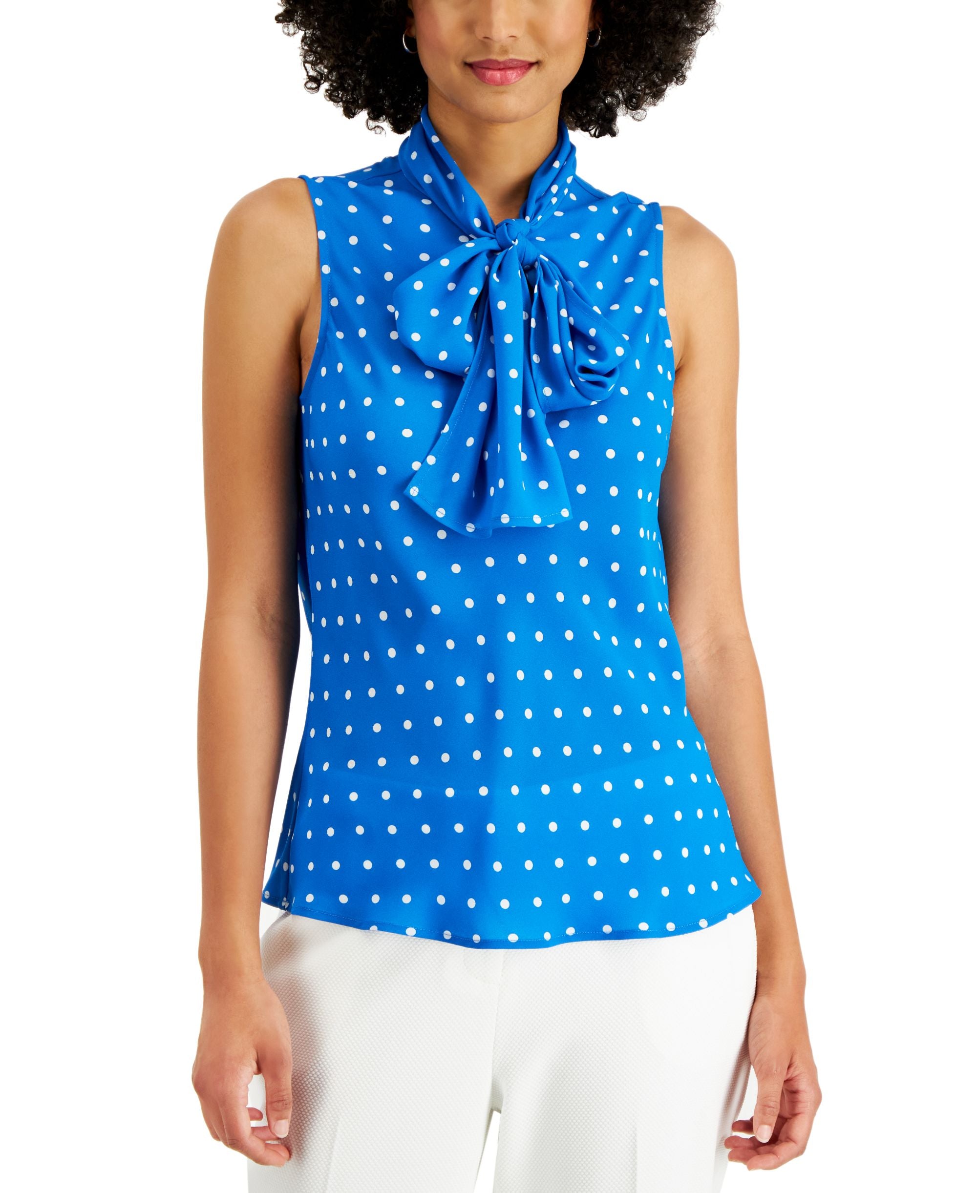 Kasper Printed Tie Neck Top