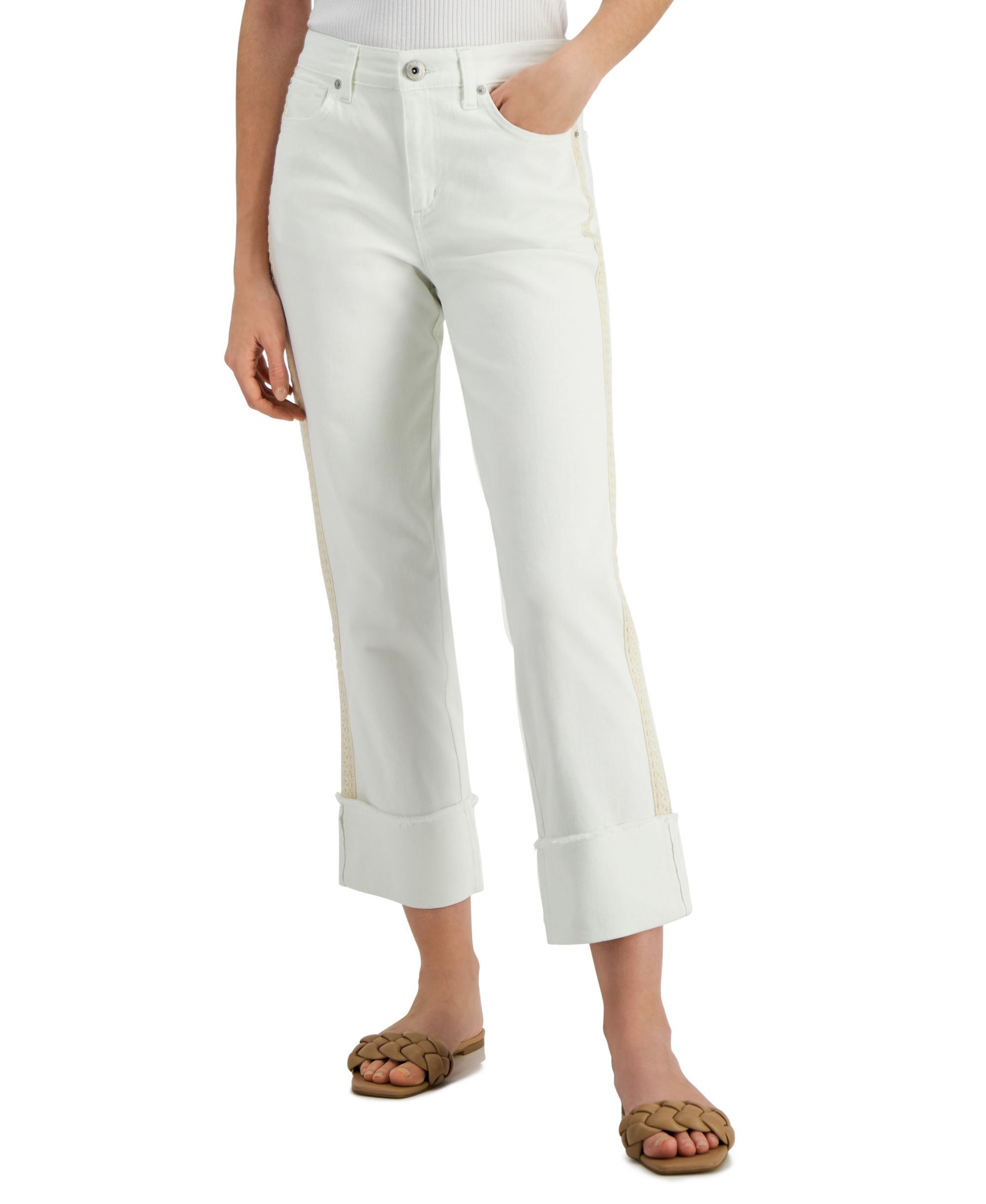 INC International Concepts Womens High Rise Crochet Stripe Crop Jeans