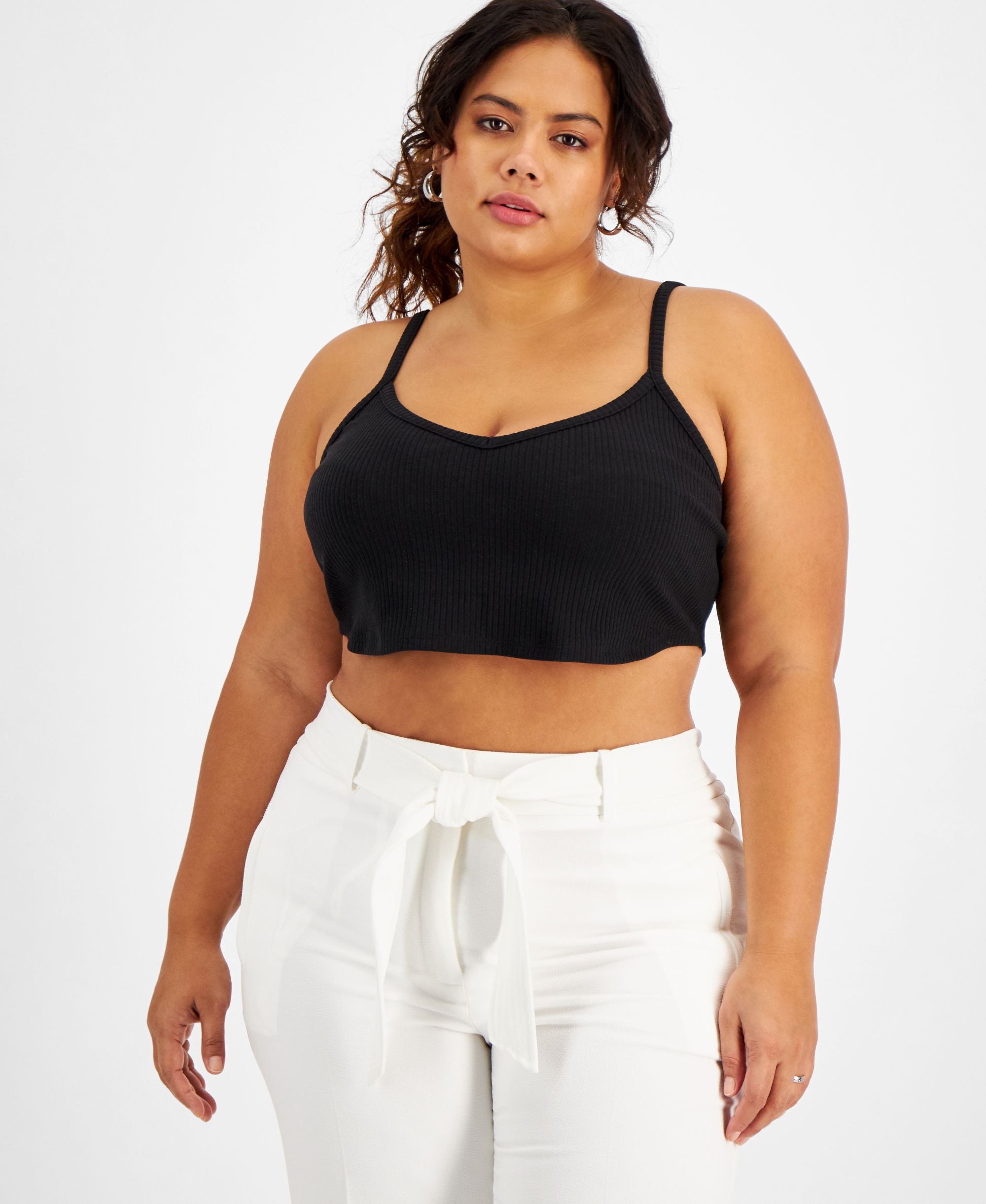 Bar III Plus Size Ribbed Knit Crop Top