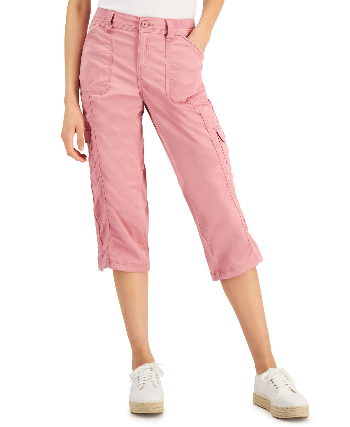 Petite Mid Rise Bungee-Hem Capri Pants