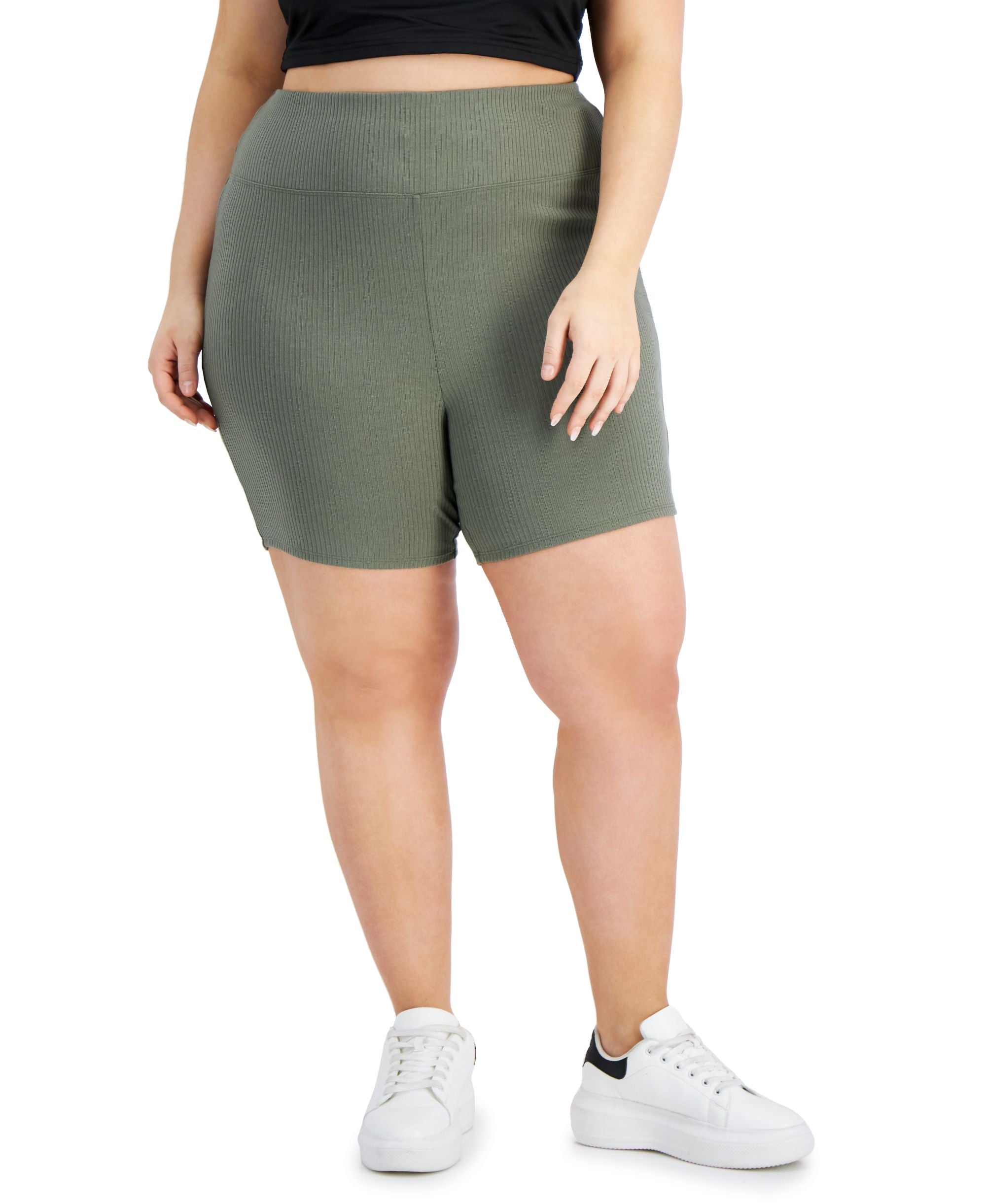 Bar III Trendy Plus Size Ribbed Bike Shorts