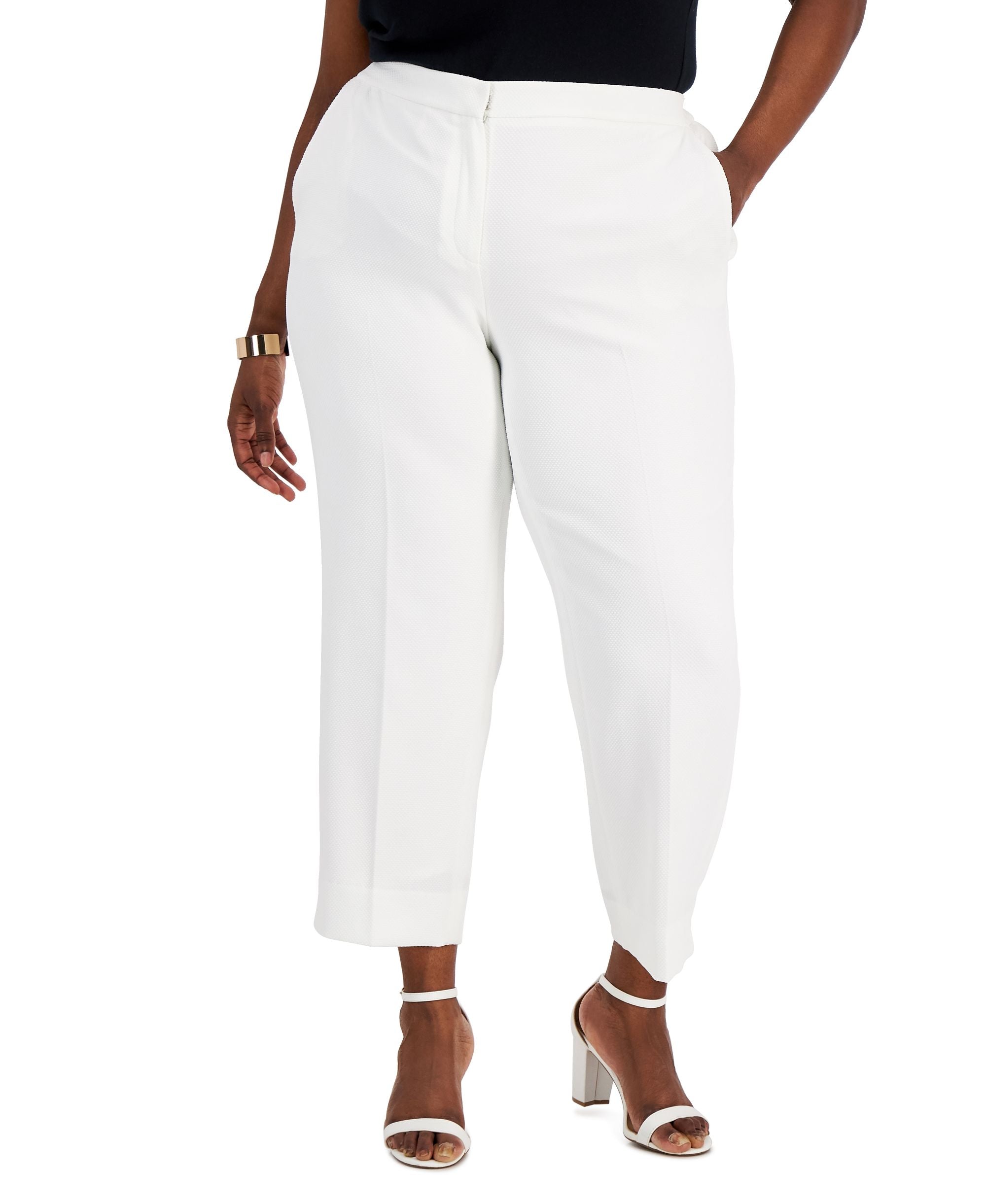 Kasper Plus Size Textured Pique Elastic Side Pants