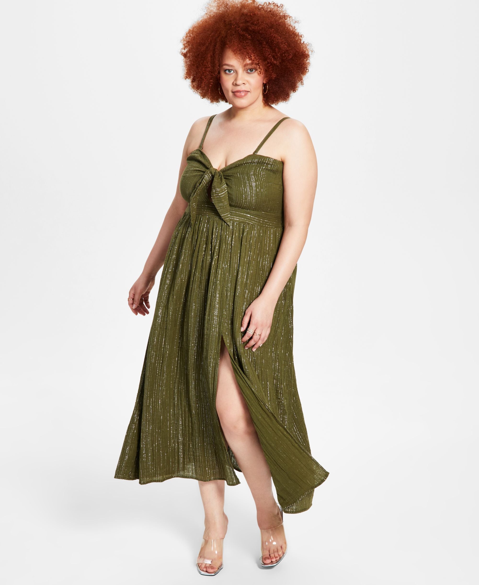 Bar III Trendy Plus Size Tie Front Maxi Dress