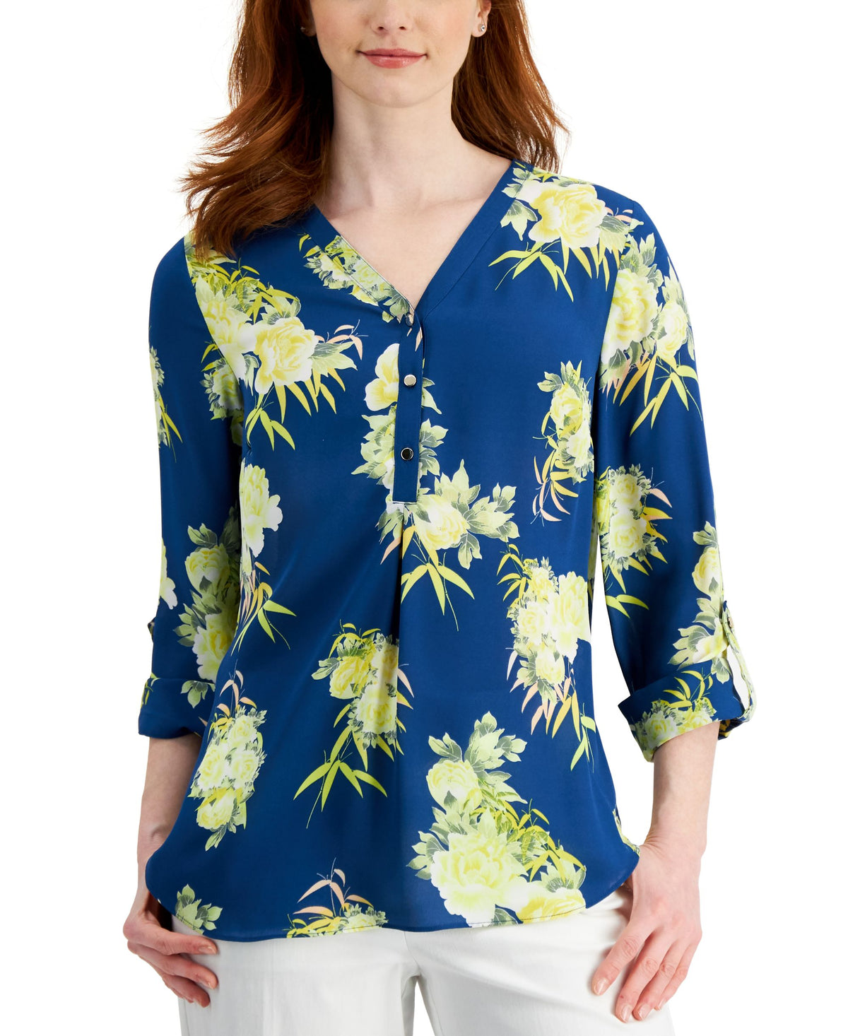 JM Collection Womens Floral Utility Top