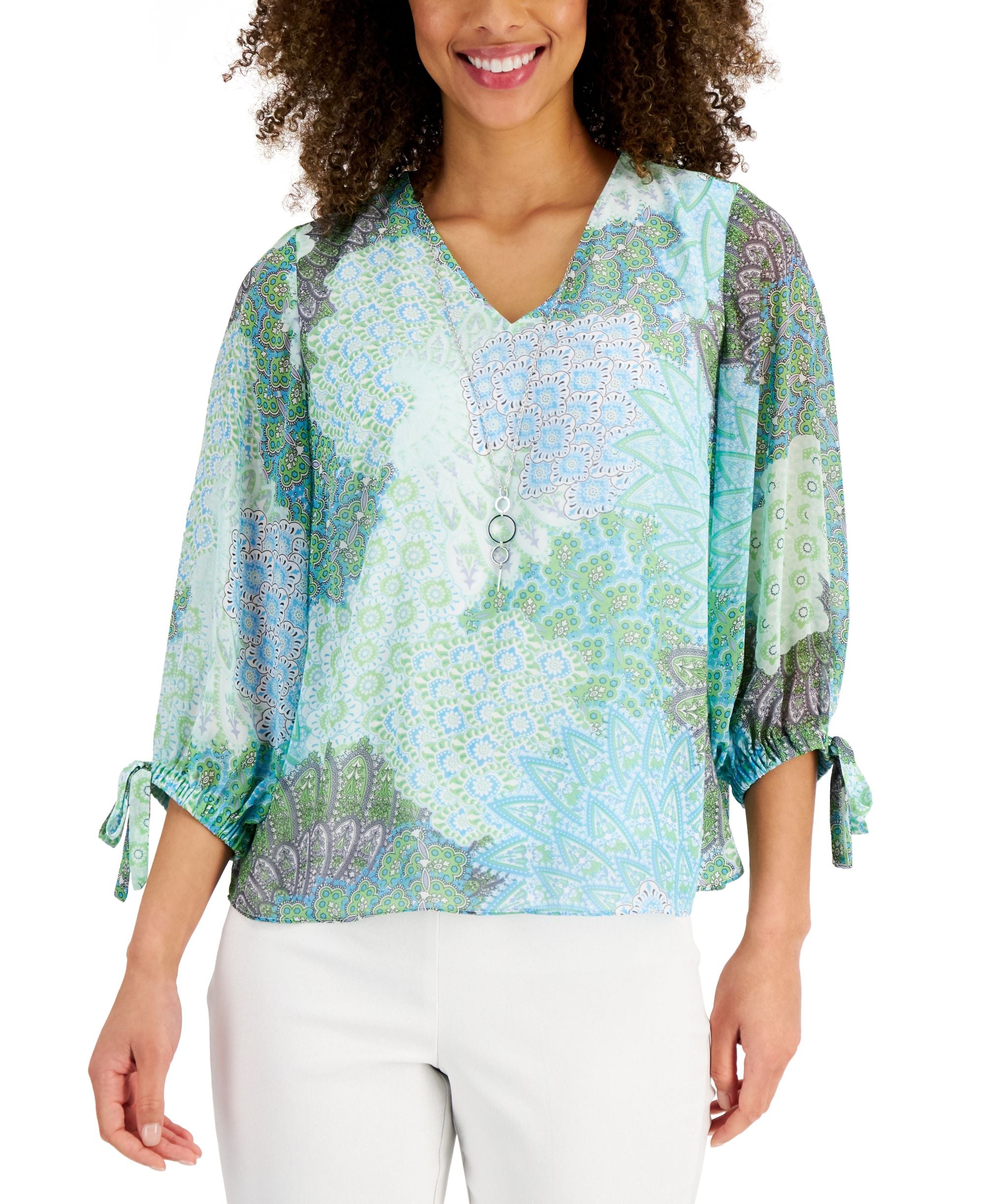 JM Collection Womens Printed Necklace Top