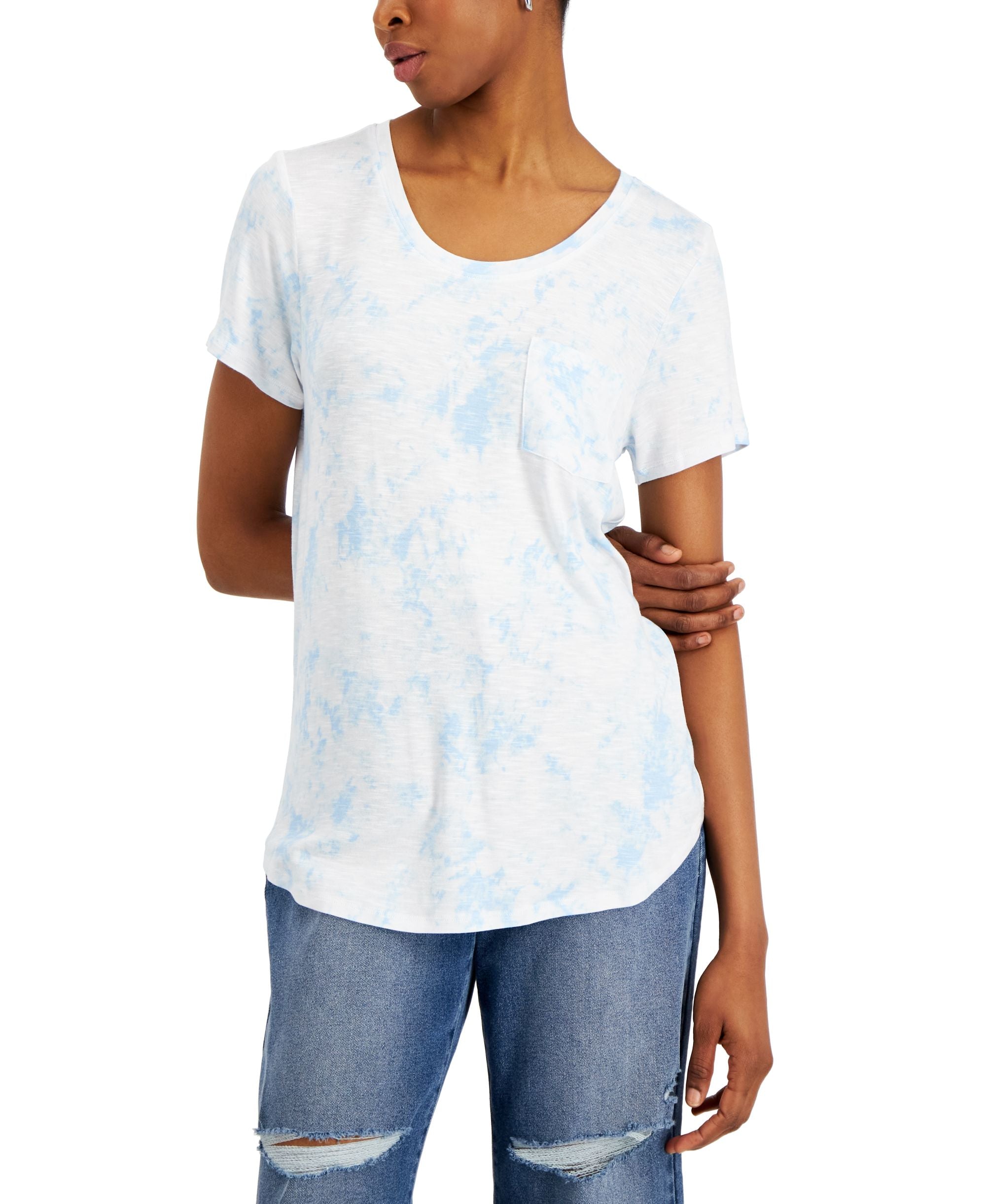 Style & Co Womens Printed Drapey T-Shirt