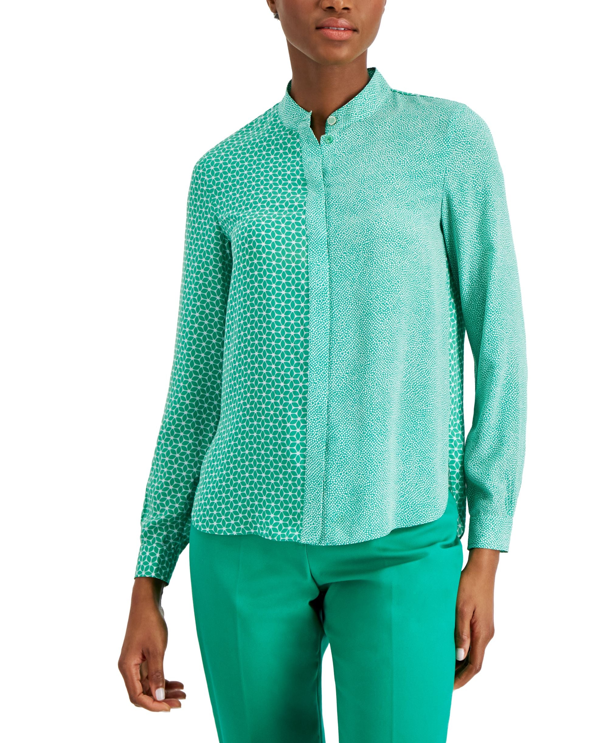 Anne Klein Petite Mixed-Print Shirt