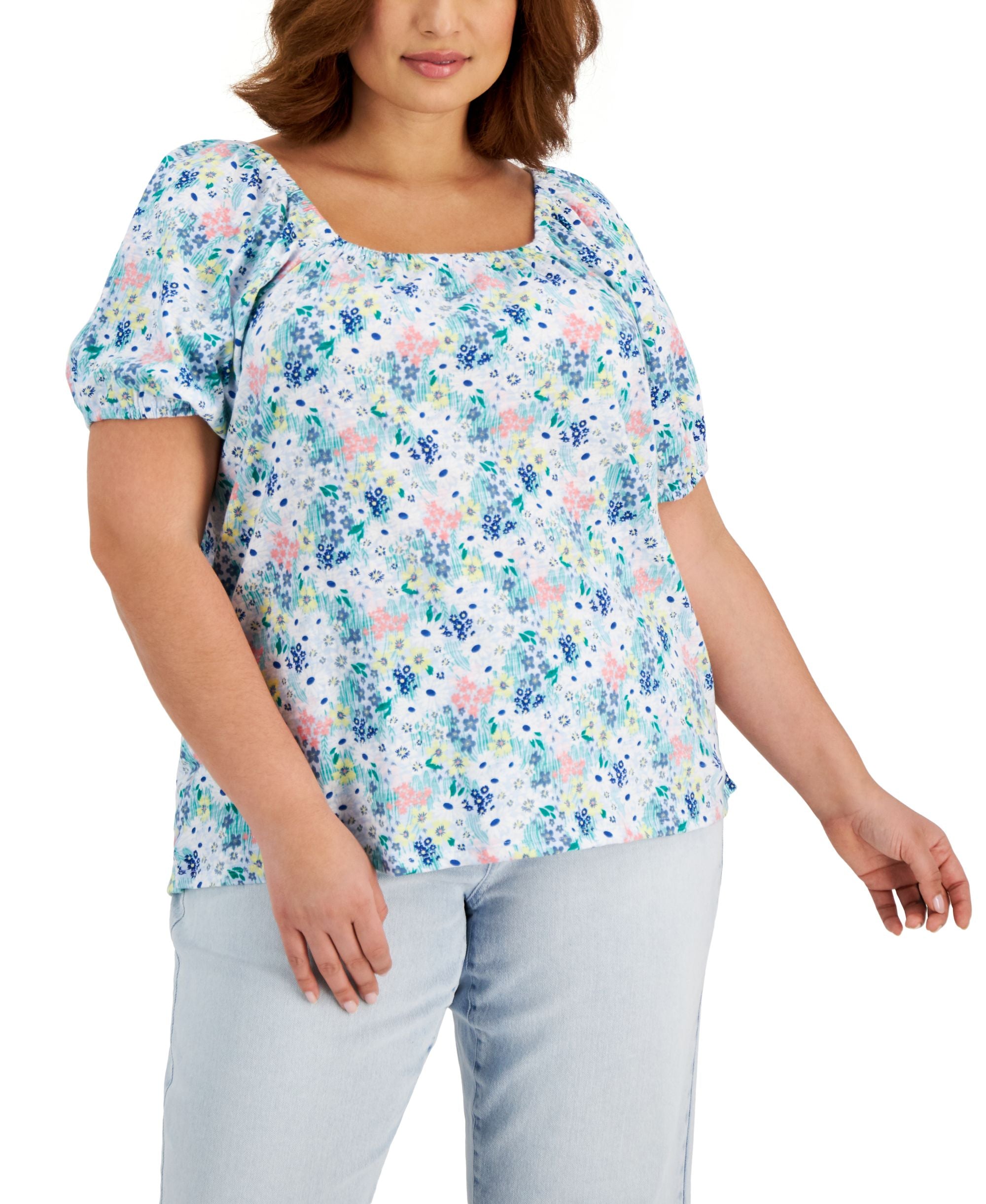 Style & Co Plus Size Cotton Printed Off The Shoulder Top