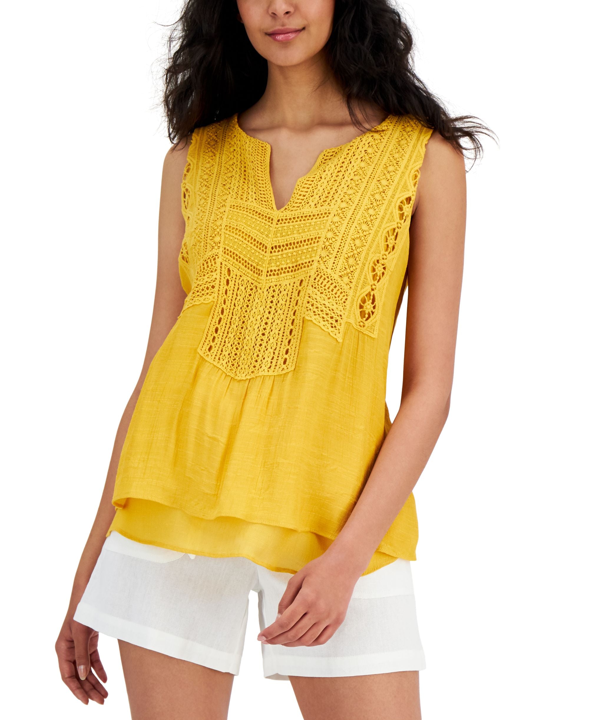 JPR Studio Womens Crochet Trim Tank Top