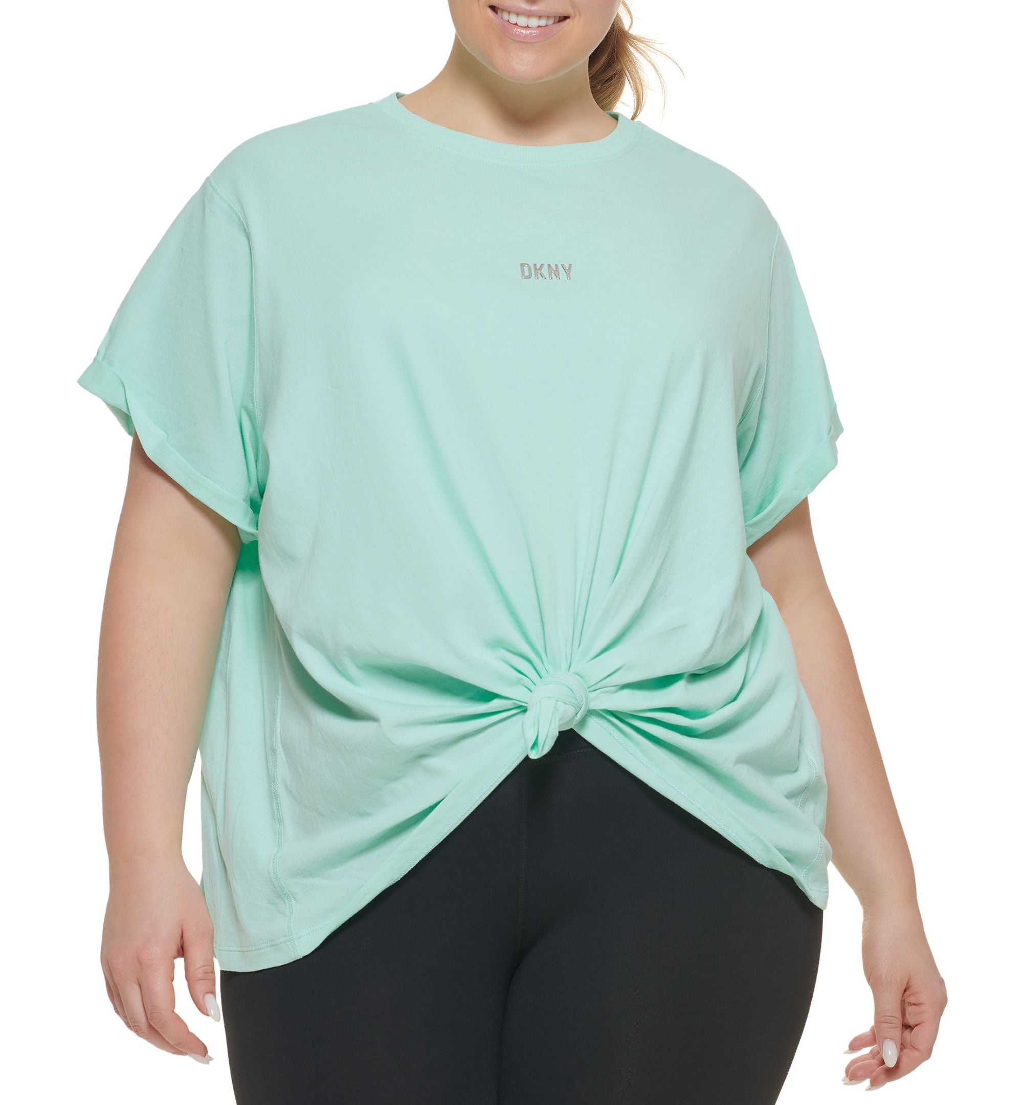 DKNY Sport Plus Size Knot Front Metallic Logo T-Shirt