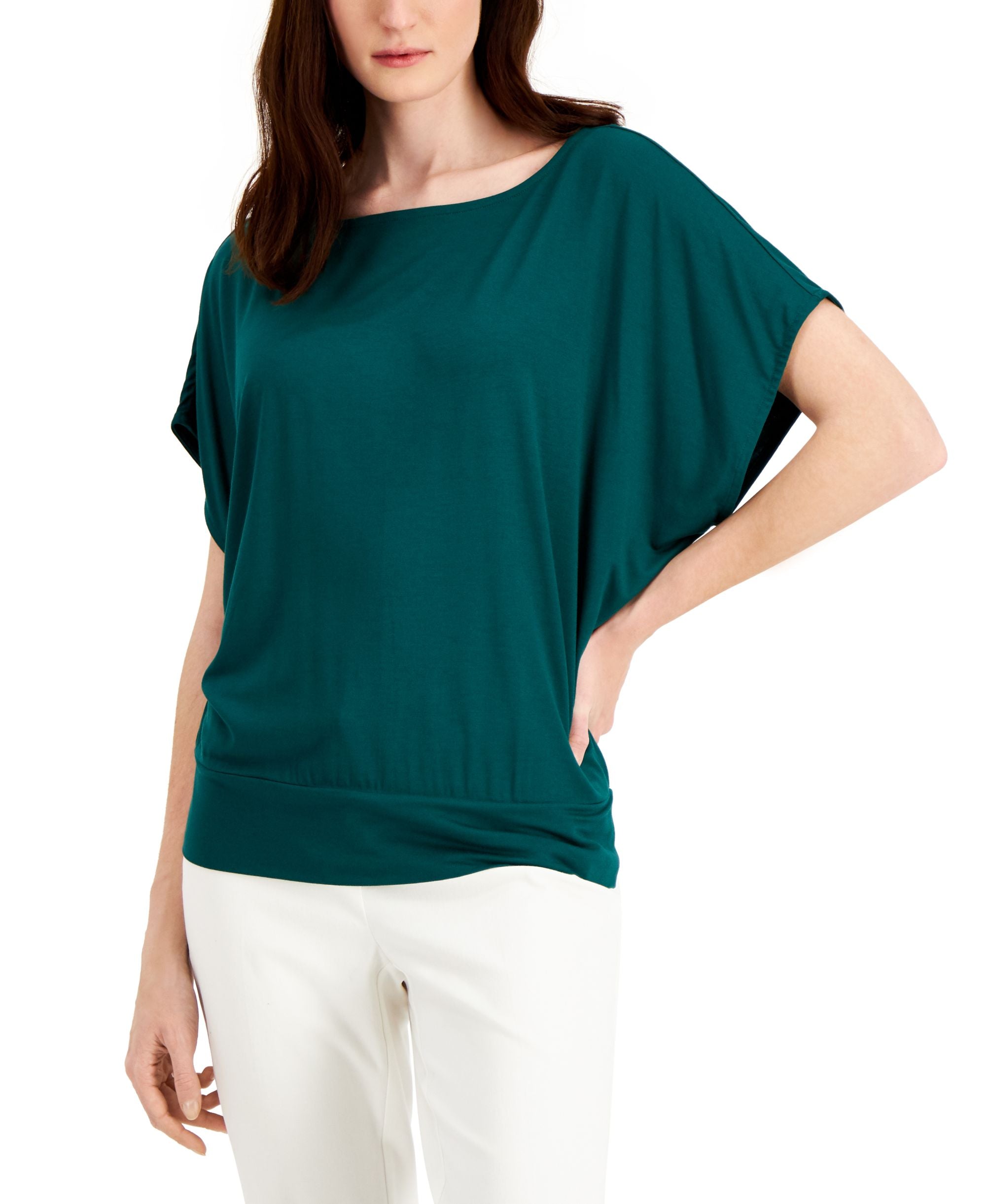 Alfani Printed Banded Hem Boat Neck Top