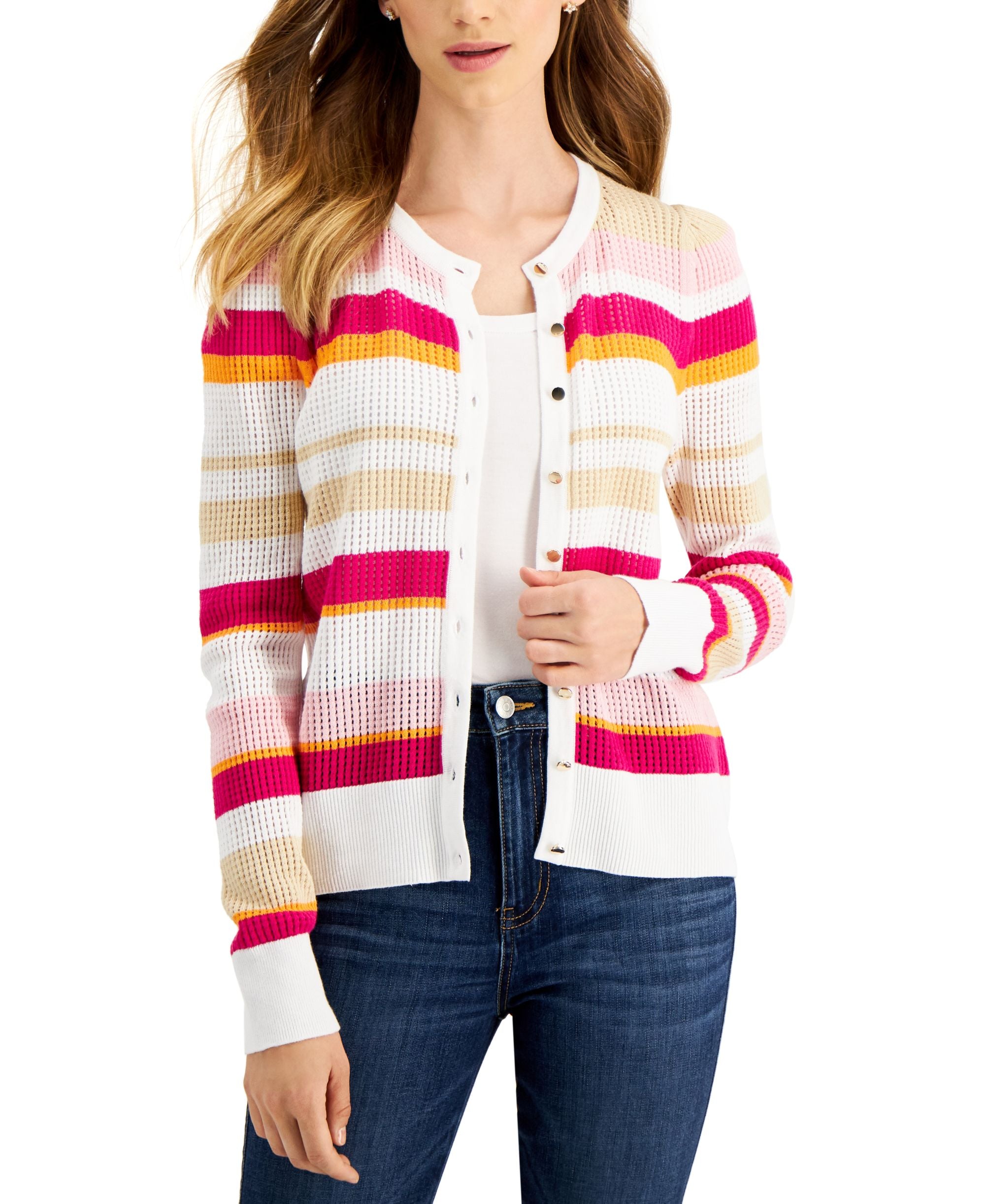 Charter Club Womens Striped Button Cardigan