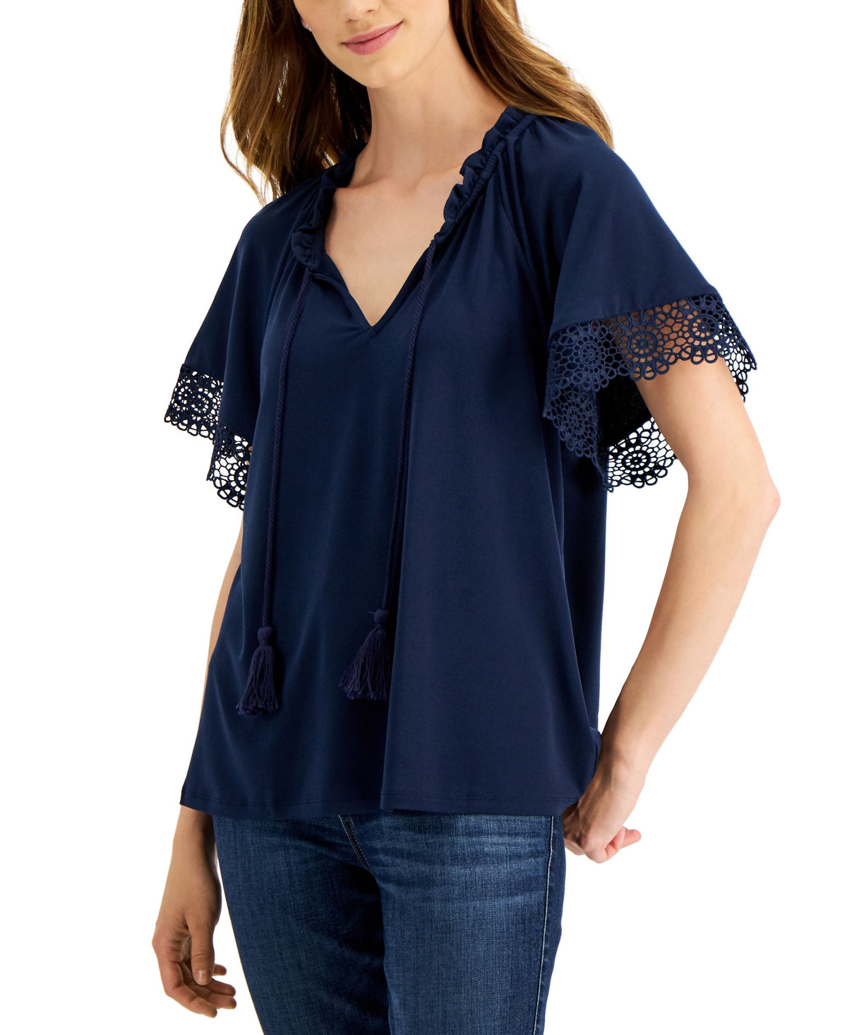 Charter Club Petite Lace Trim Top