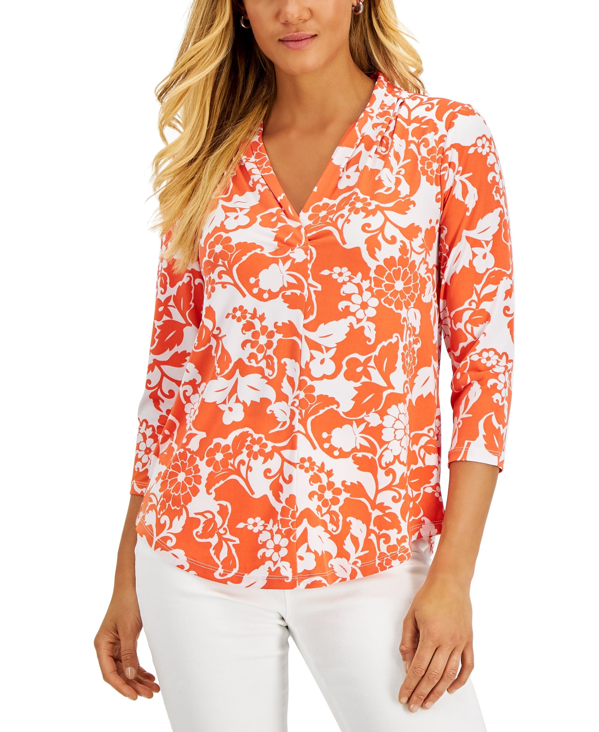 Charter Club Womens Ity 3/4 Sleeve Floral Print Top
