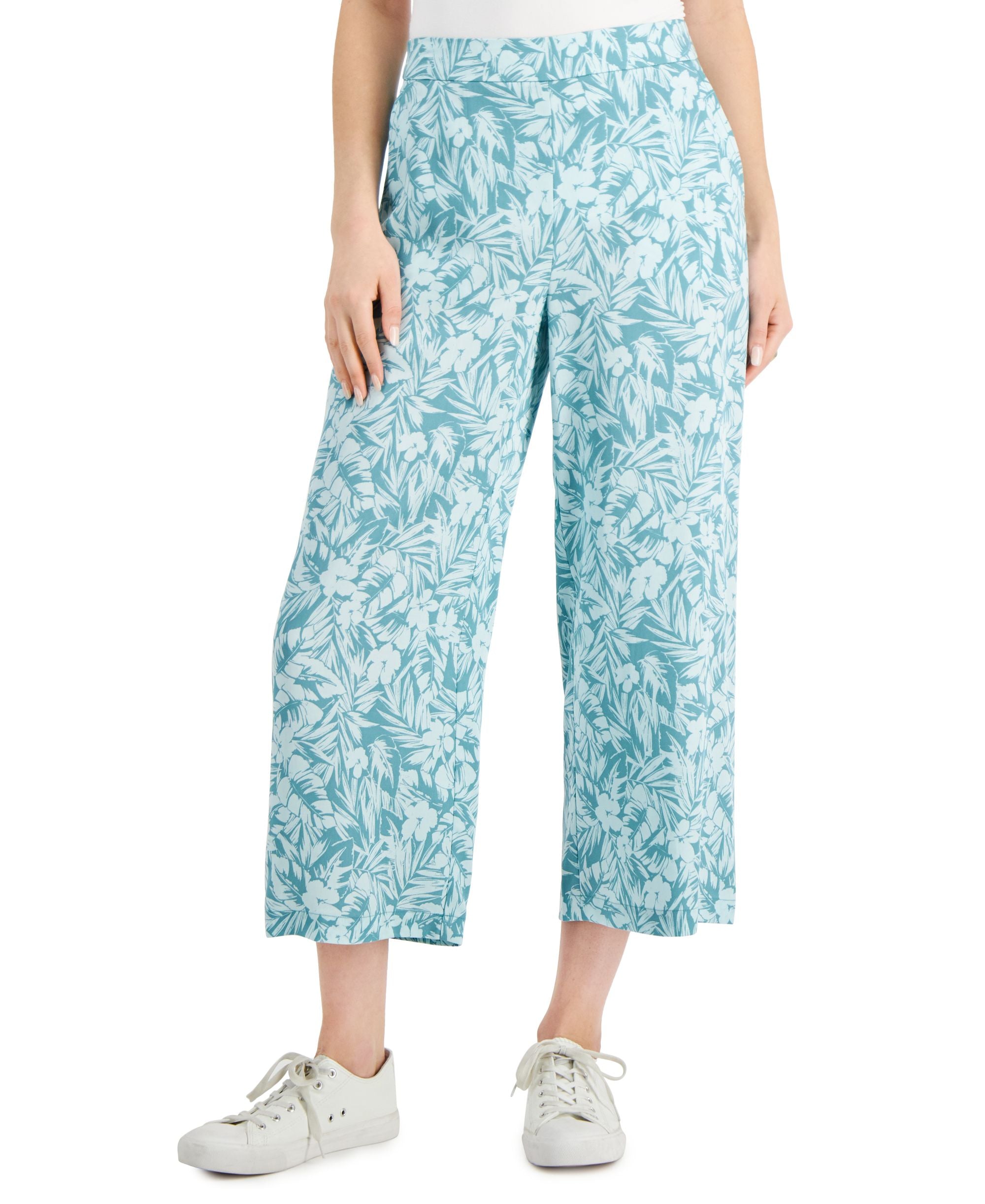 Charter Club Womens Floral Cropped Wide-Leg Pants