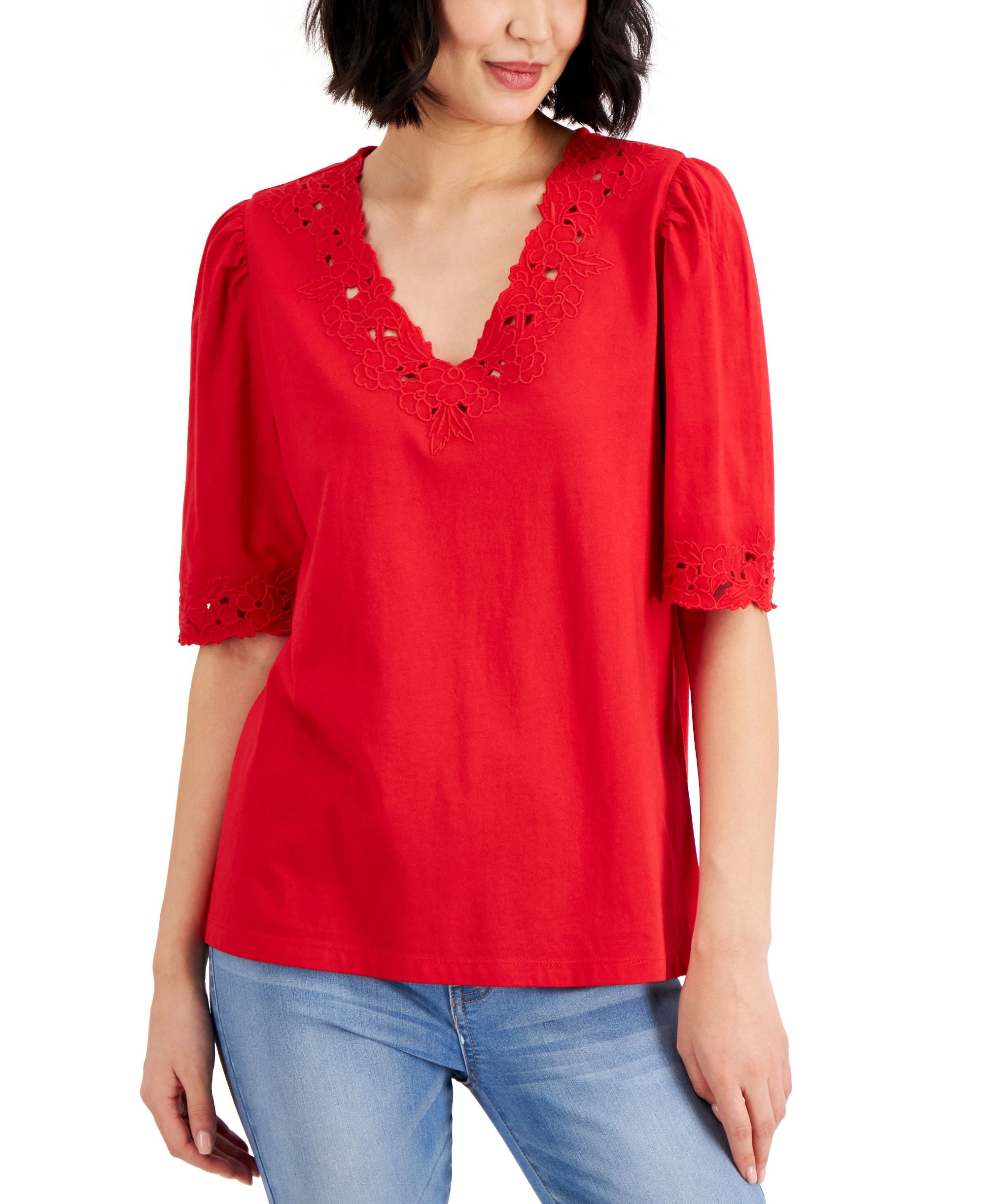 Charter Club Eyelet-Trim Top
