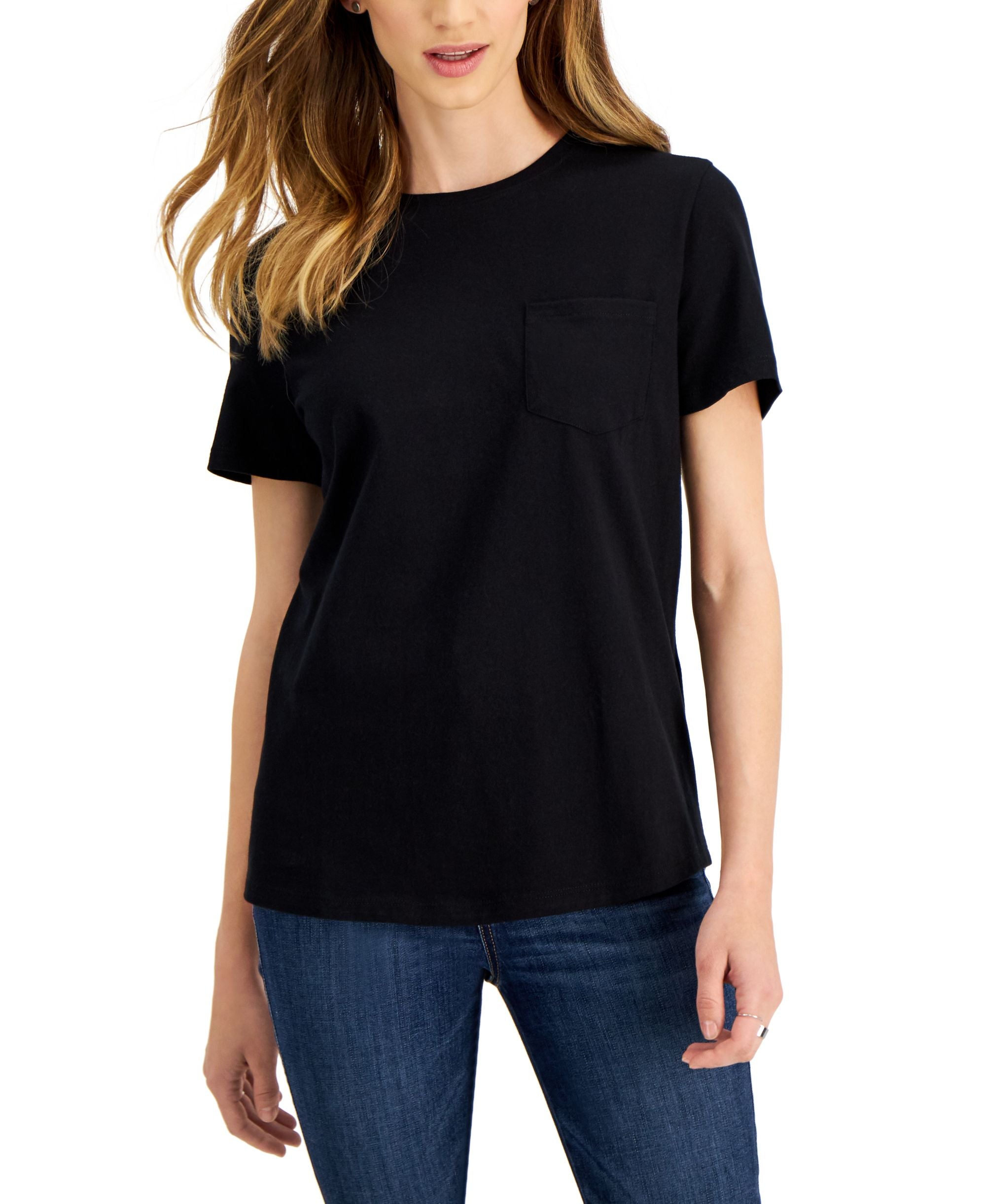 Style & Co Womens Cotton Pocket T-Shirt