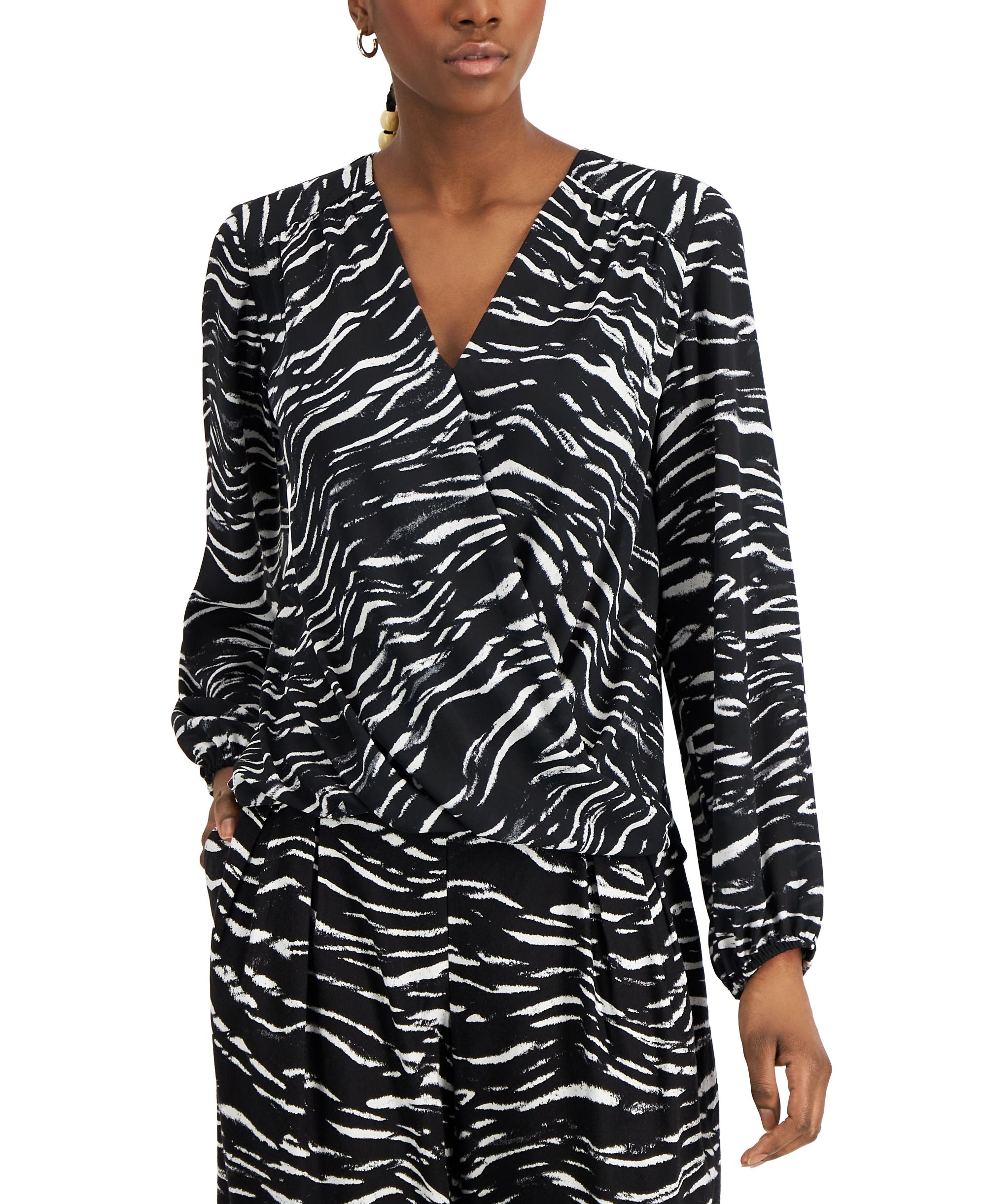 INC International Concepts Womens Tiger Print Wrap Blouse