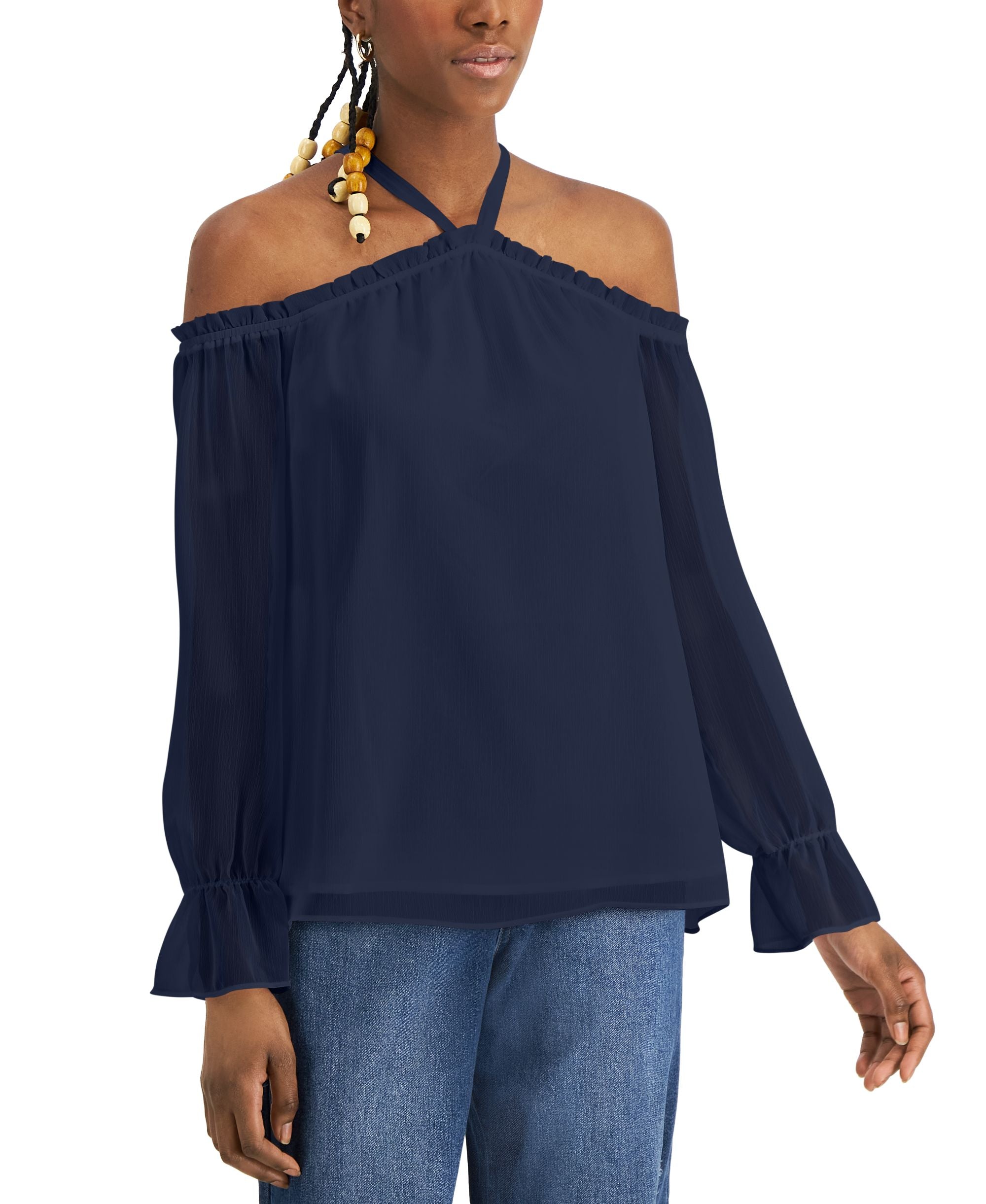 INC International Concepts Petite Solid Cold Shoulder Blouse