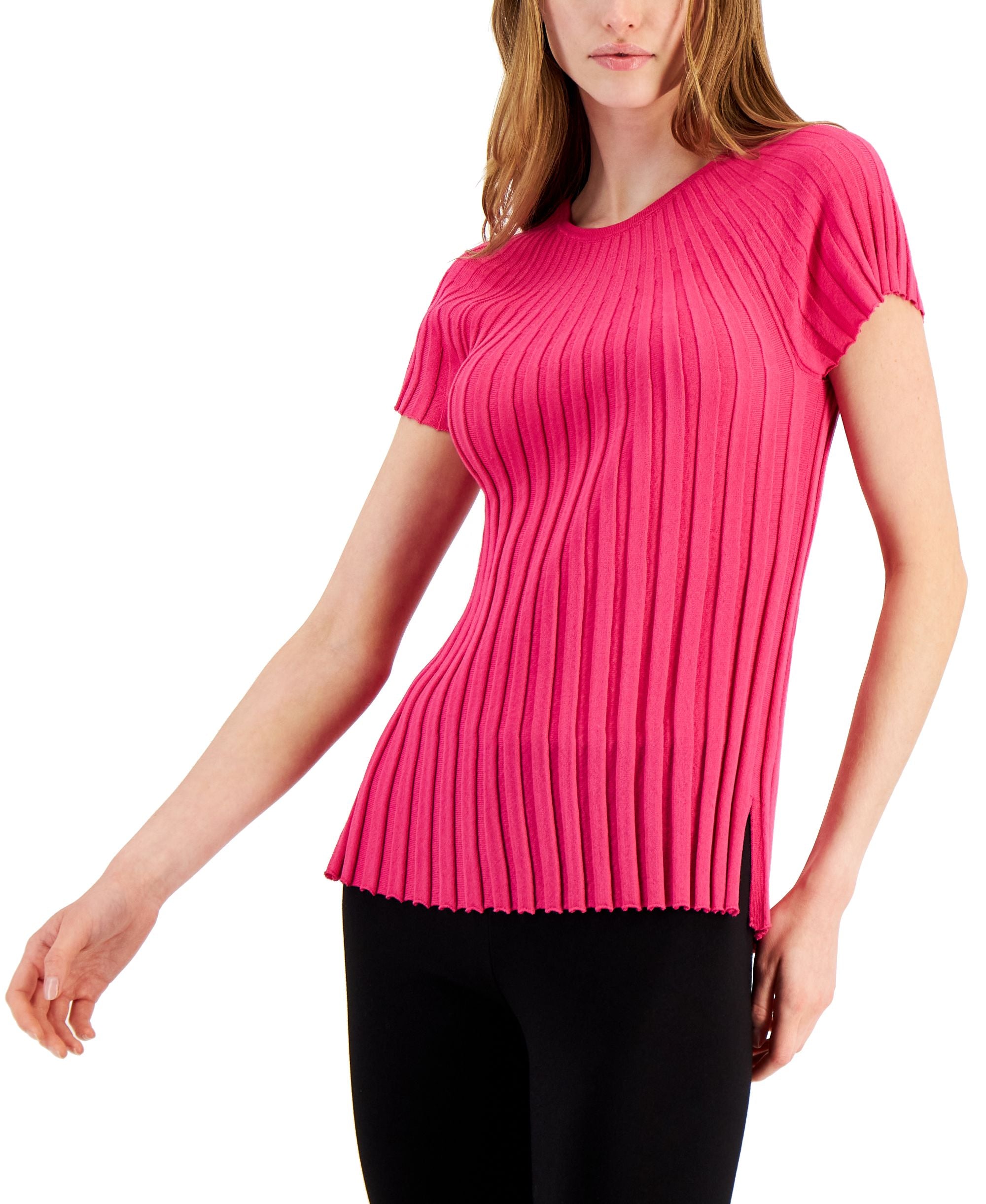 Alfani Womens Ribbed Scoop Neck Sweater