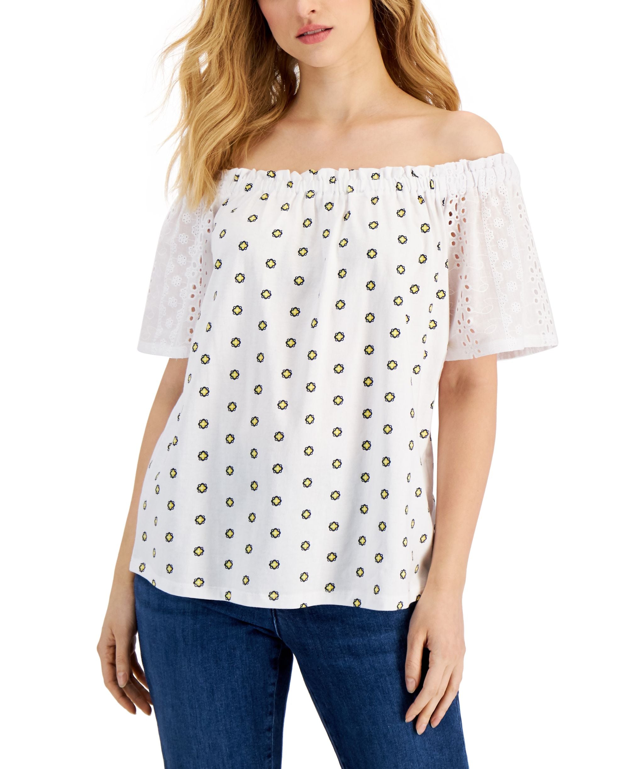 Charter Club Womens Eyelet Off-The-Shoulder Top